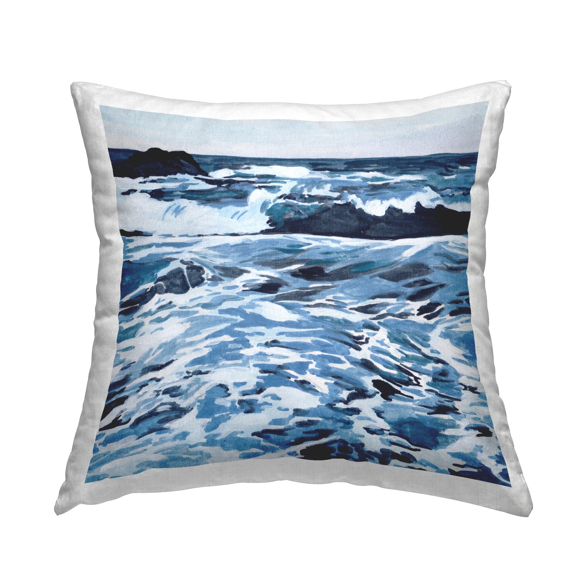 Stupell Blue Coastal Waves Decorative Printed Throw Pillow Design by Melissa Wang