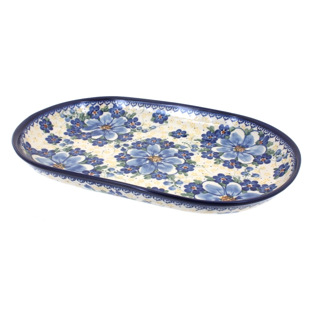 Blue Rose Polish Pottery 116 Vena Large Oval Serving Dish