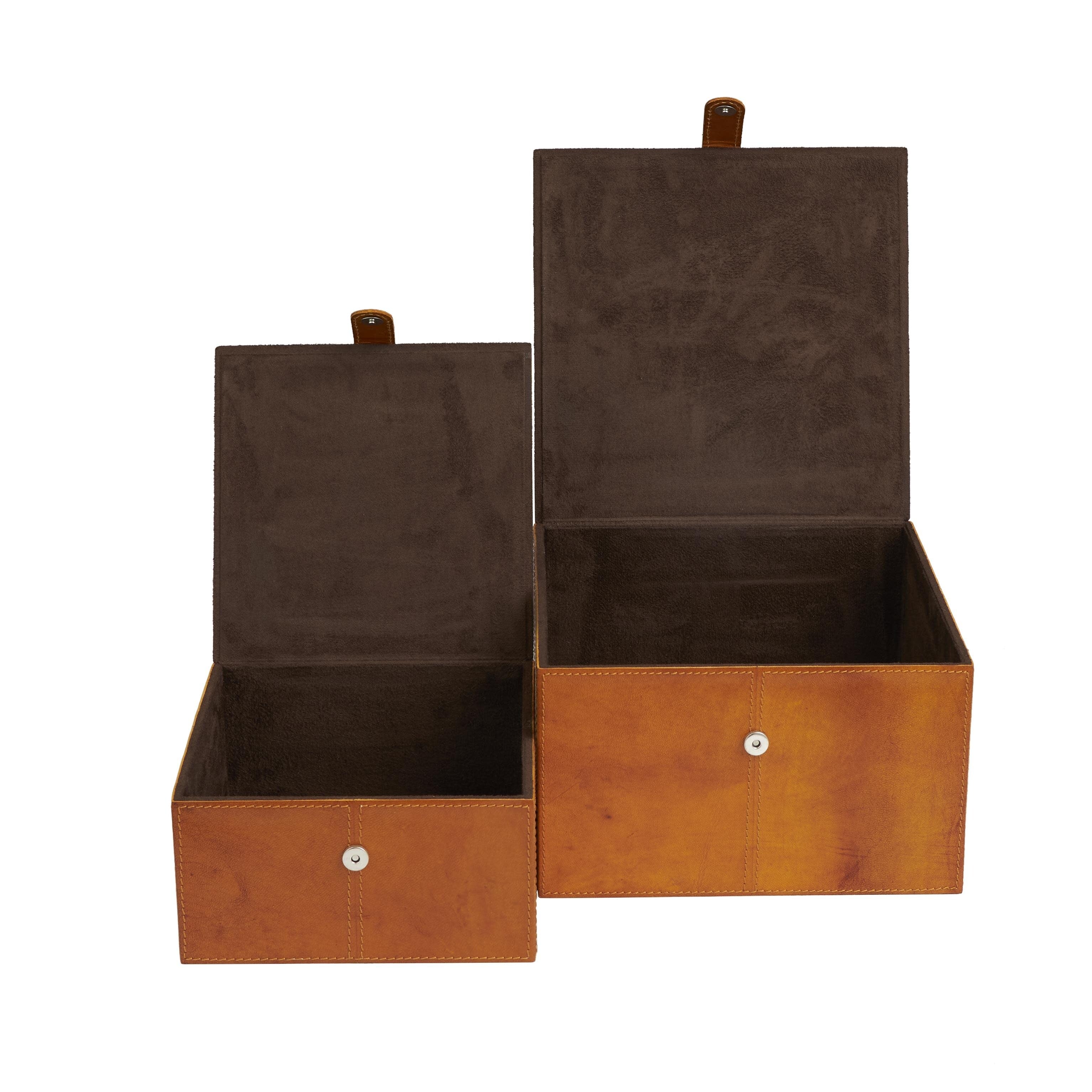 Leather Handmade Decorative Box with Hinged Lid - Set of 2 Gray, Brown or Dark Brown - Roche River Decor