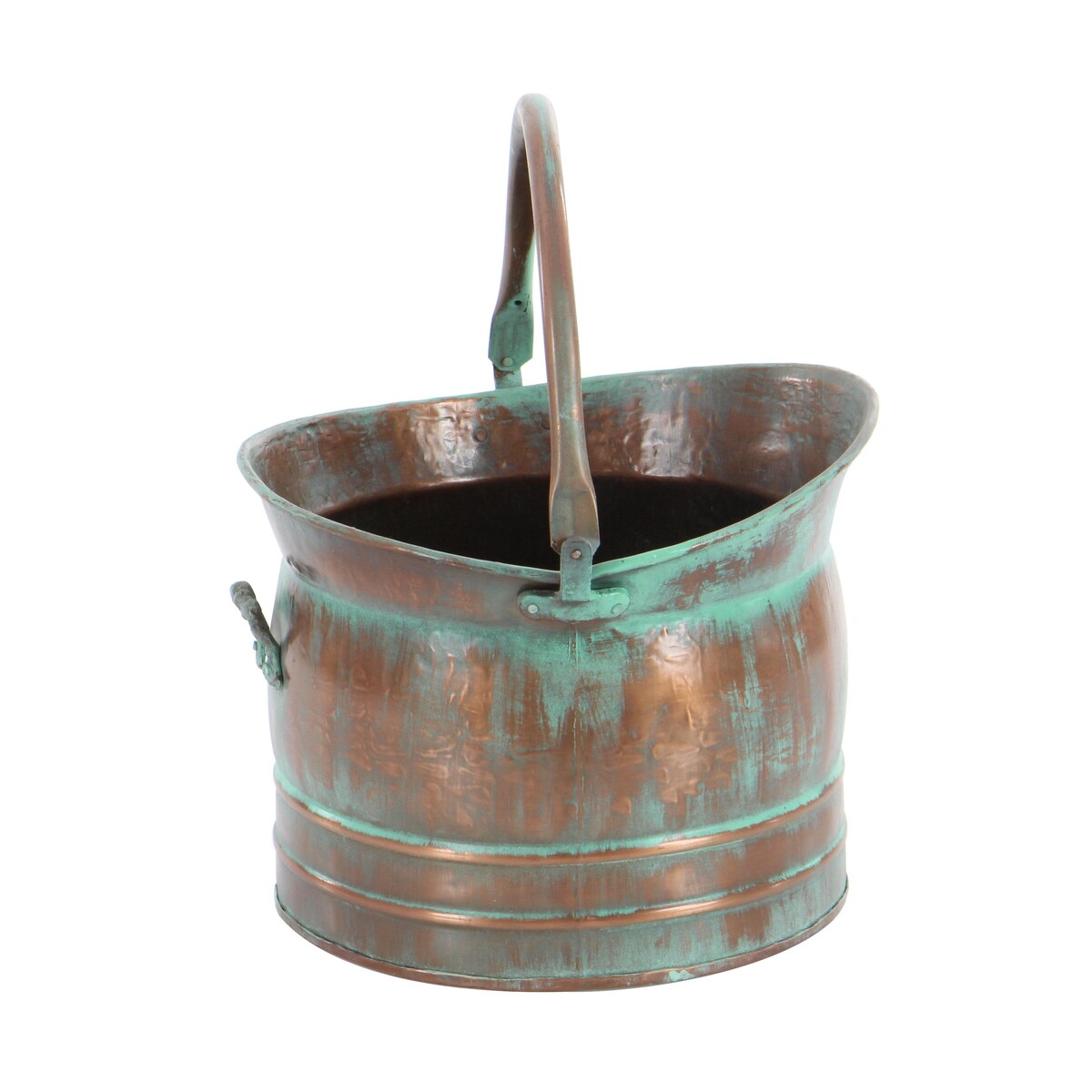 Metal Patina Tulip Style Bucket Indoor Outdoor Planter with Stationary Handles - Set of 3 Copper - Roche River Decor