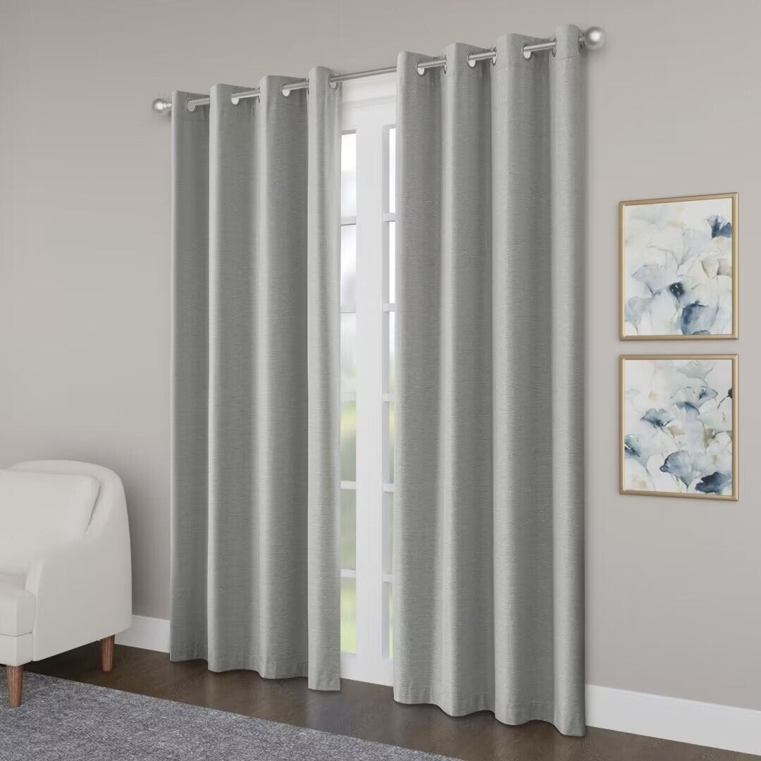 Blackout Brushed Textured Grommet Curtain Pair(2 Panels)