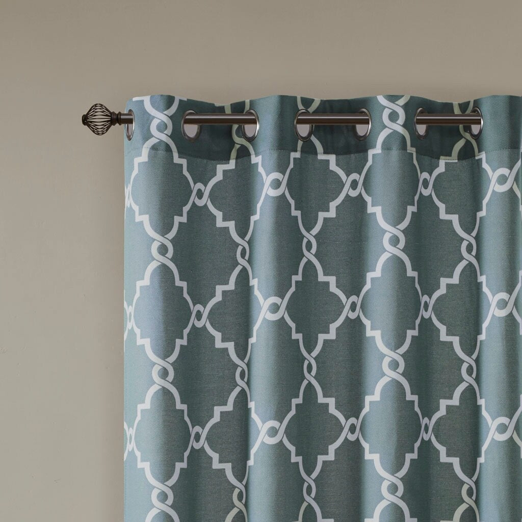 Cotton Blend Curtain Panel Pair, Scroll Geometric Print Grommet Curtain Panel Machine Washable - 63/84/95/108