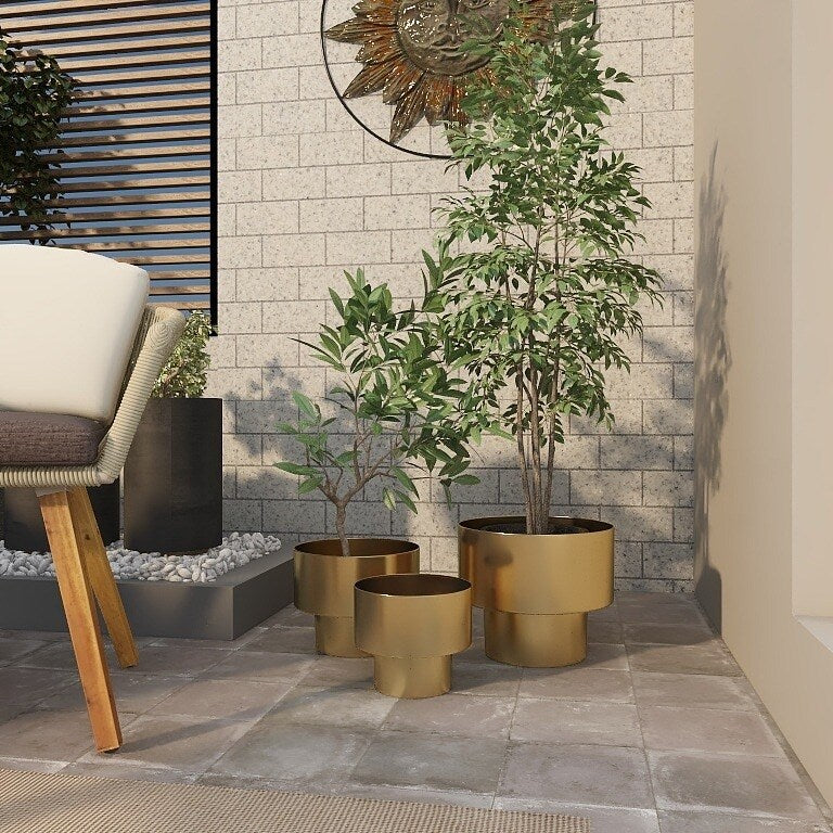 Metal Brushed Indoor Outdoor Planter - Set of 3 Gold - Roche River Decor