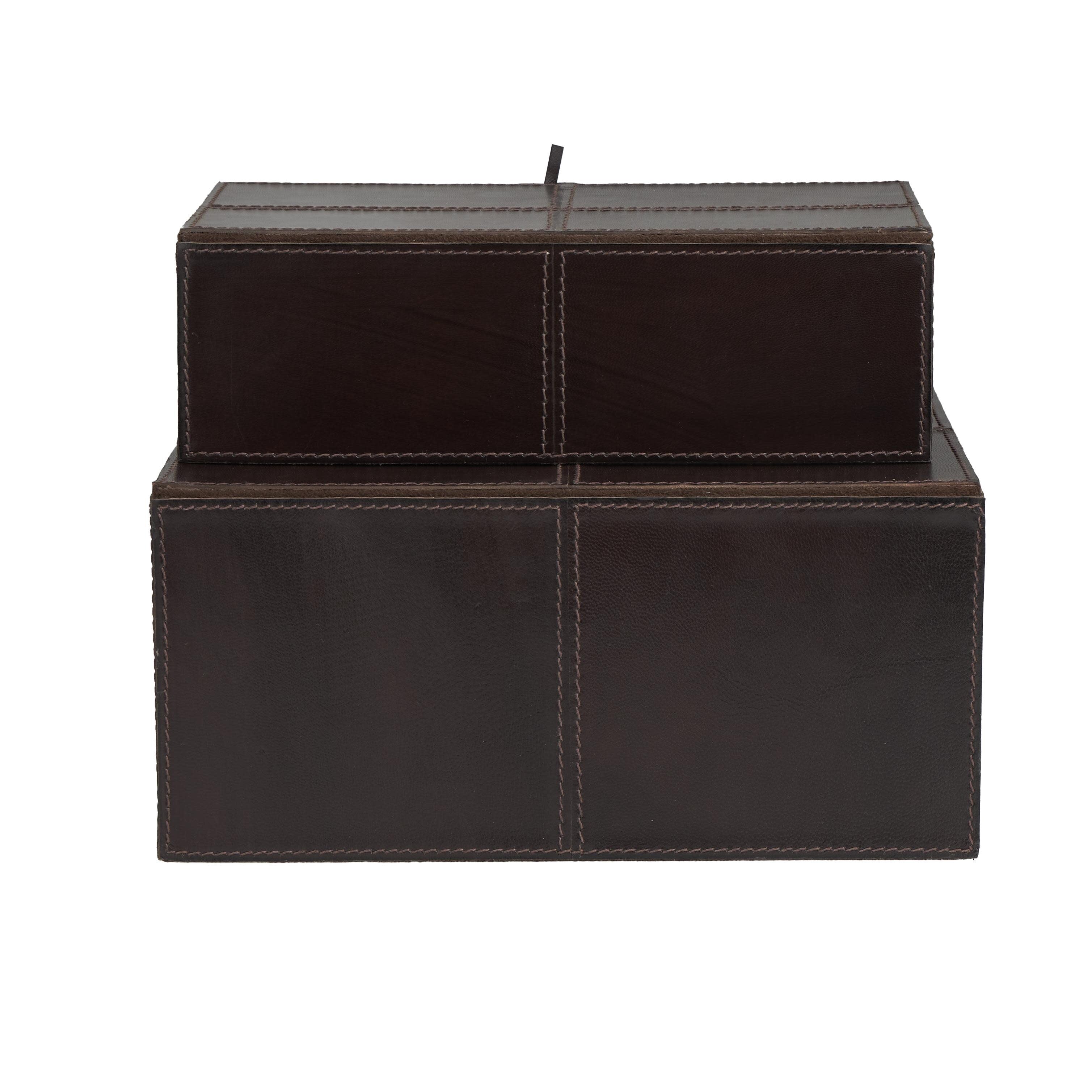 Leather Handmade Decorative Box with Hinged Lid - Set of 2 Gray, Brown or Dark Brown - Roche River Decor