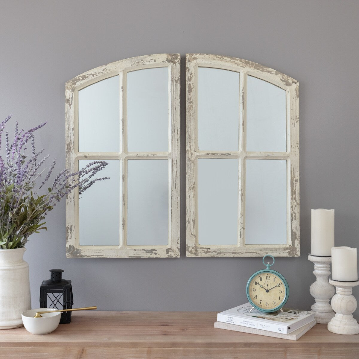 Jolene Arched Window Pane Mirrors (Set of 2)