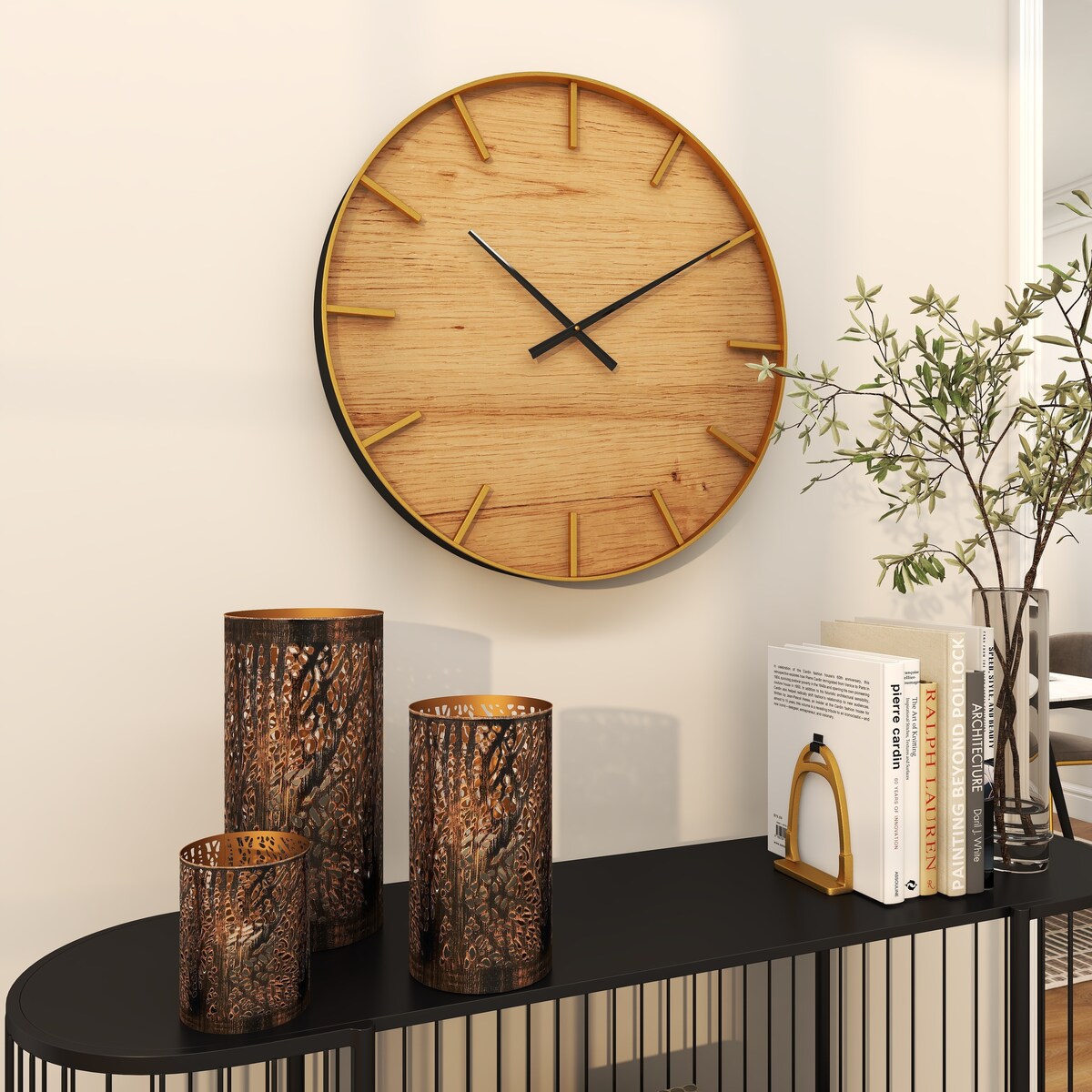 Wooden Decorative Wall Clock with Gold accents - Brown - Roche River Decor