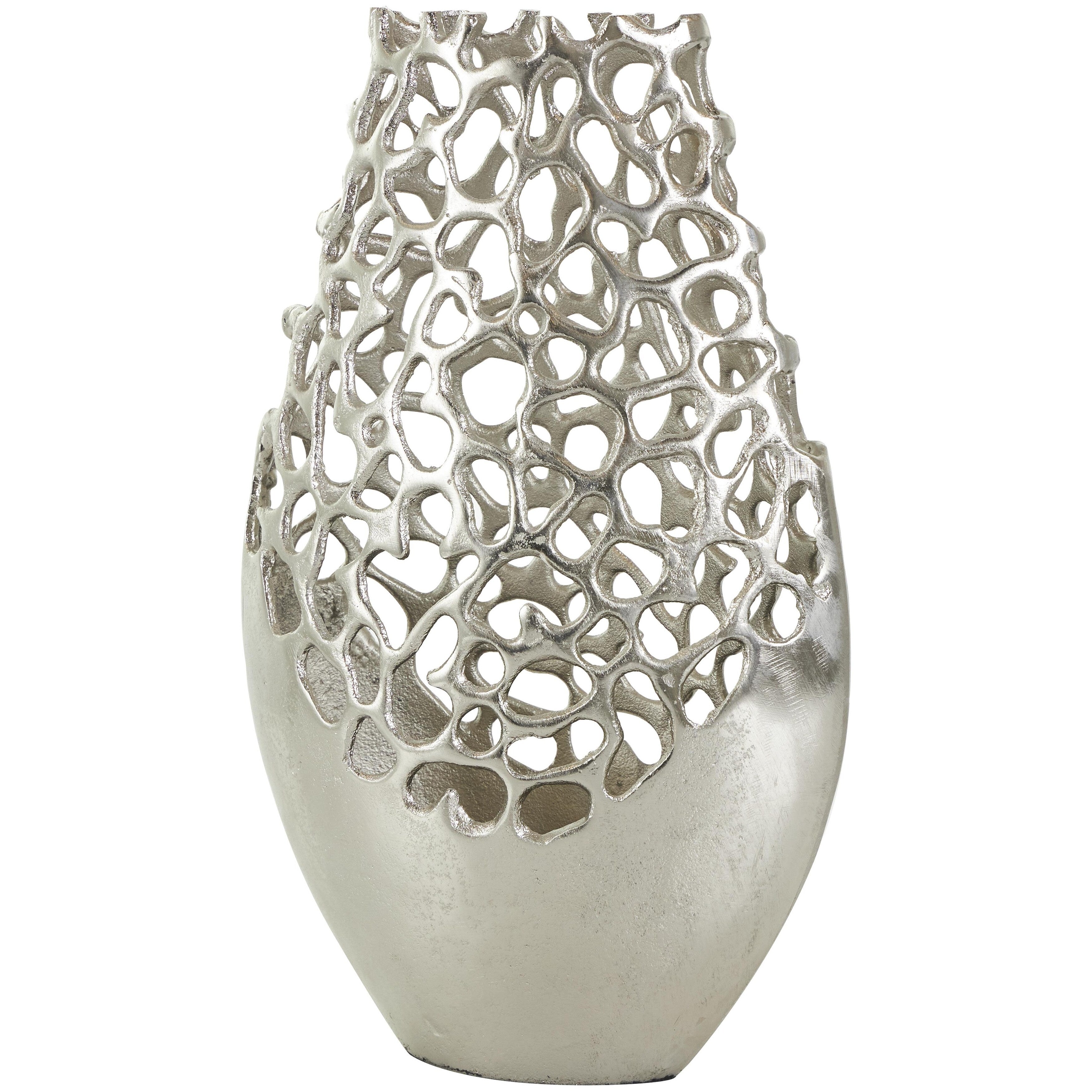 Aluminum Metal Rounded Decorative Vase with Freeform Open Lattice Work - Silver or Gold - Roche River Decor