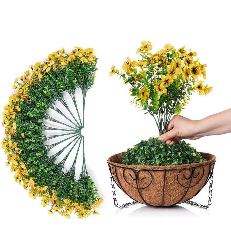 Artificial Fake Hanging Plants Flowers with Basket Outdoor Decor Faux Silk Daisy Flower Arrangements in Pot Planter