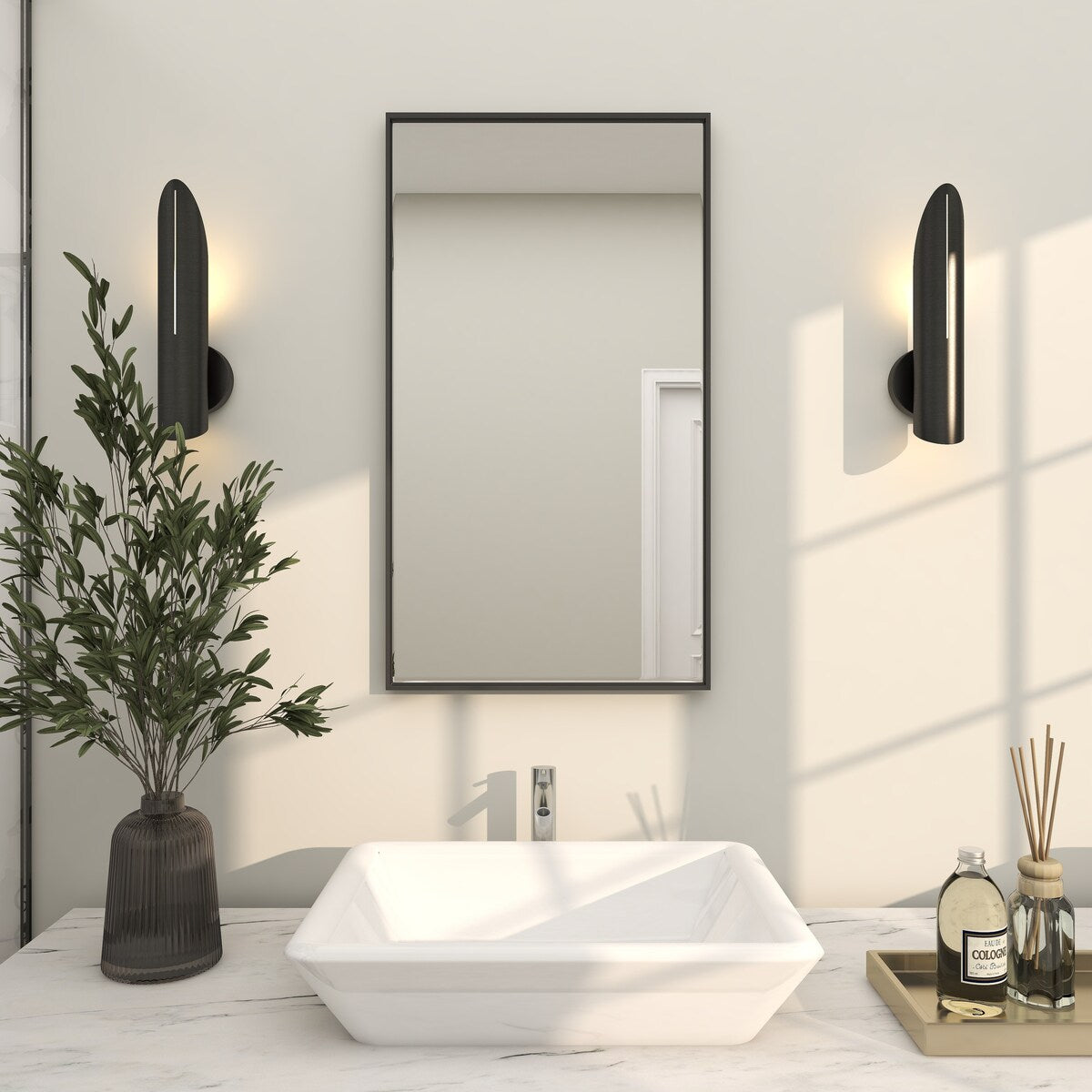 Wood Room Wall Mirror with Thin Minimalistic Frame - Black, White or Gold - Roche River Decor