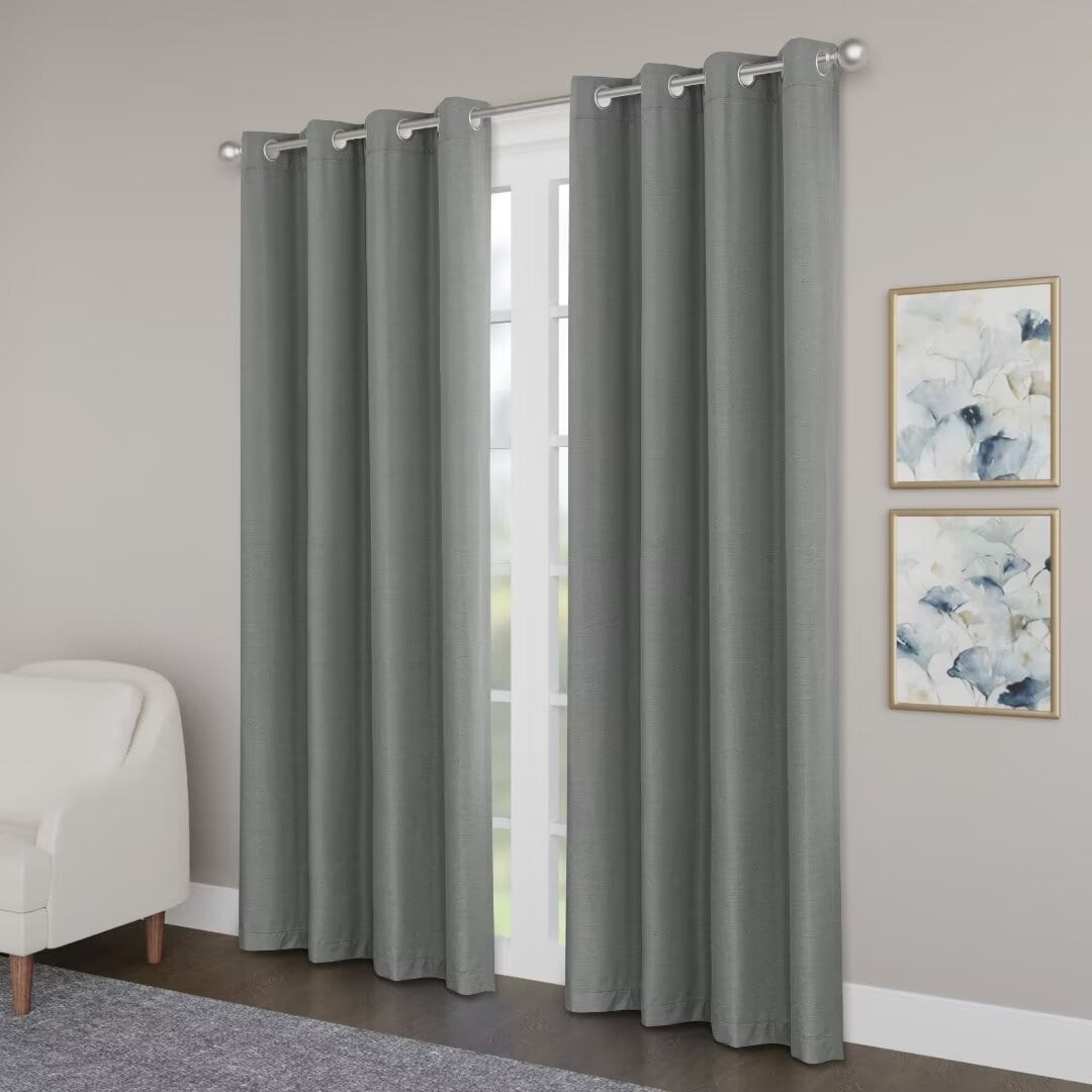 Blackout Brushed Textured Grommet Curtain Pair(2 Panels)