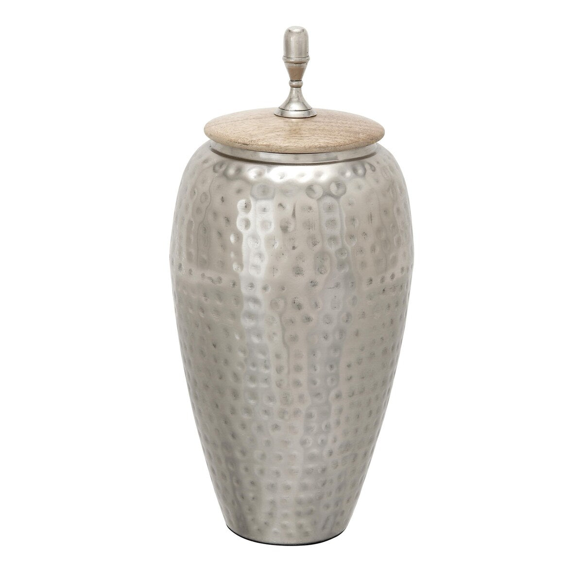 Metal Hammered Living Room Decorative Jars with Wood Lid - Silver - Roche River Decor