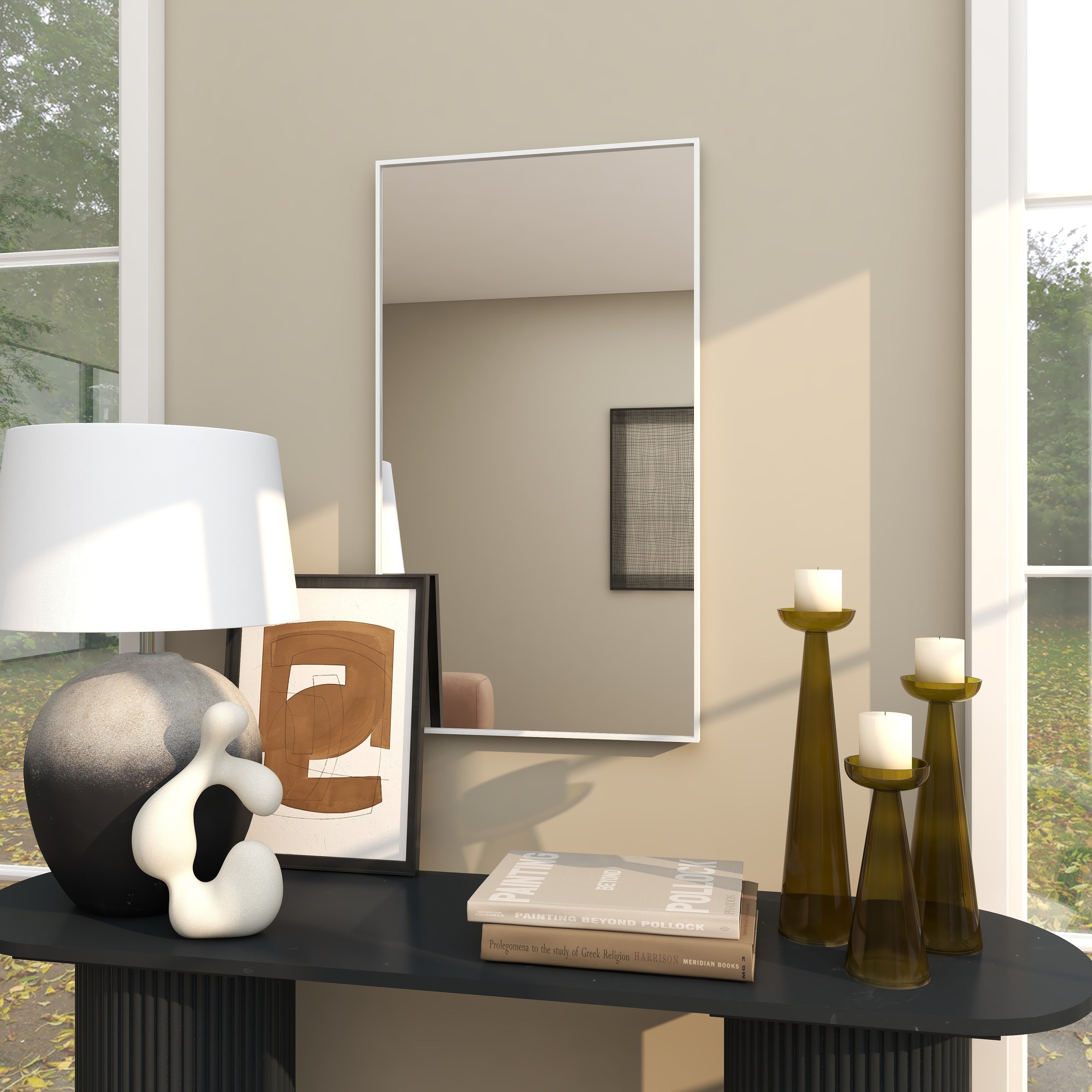 Wood Room Wall Mirror with Thin Minimalistic Frame - Black, White or Gold - Roche River Decor