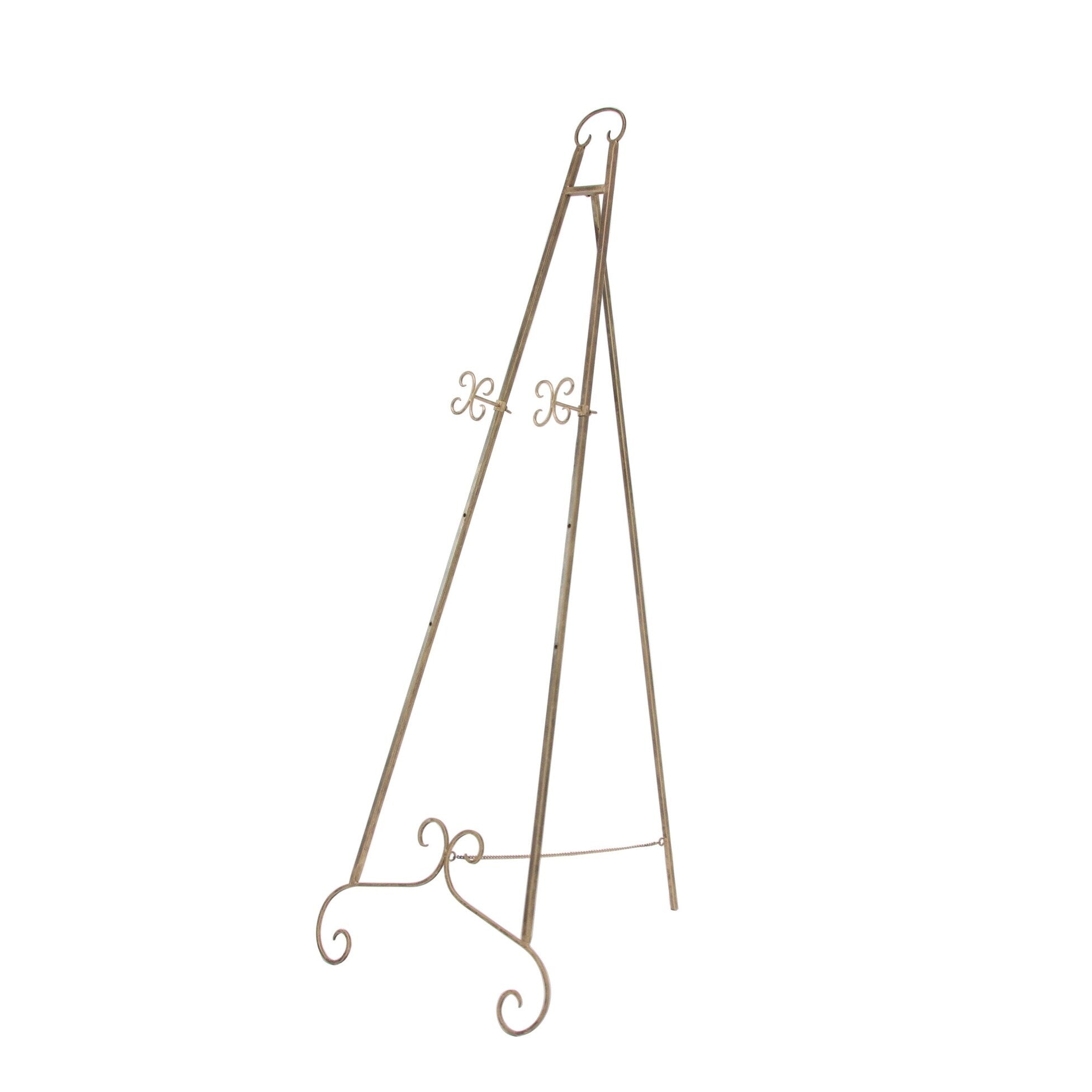 Metal Scroll Large Adjustable 3 Tier Display Easel with Chain Support - Gold, Gray or Silver - Roche River Decor