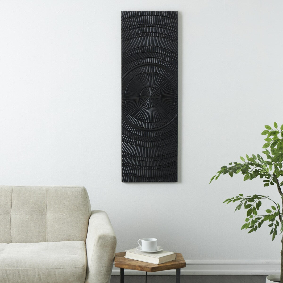 Wood Geometric Handmade Intricately Carved Radial Home Wall Decor - Black - Roche River Decor