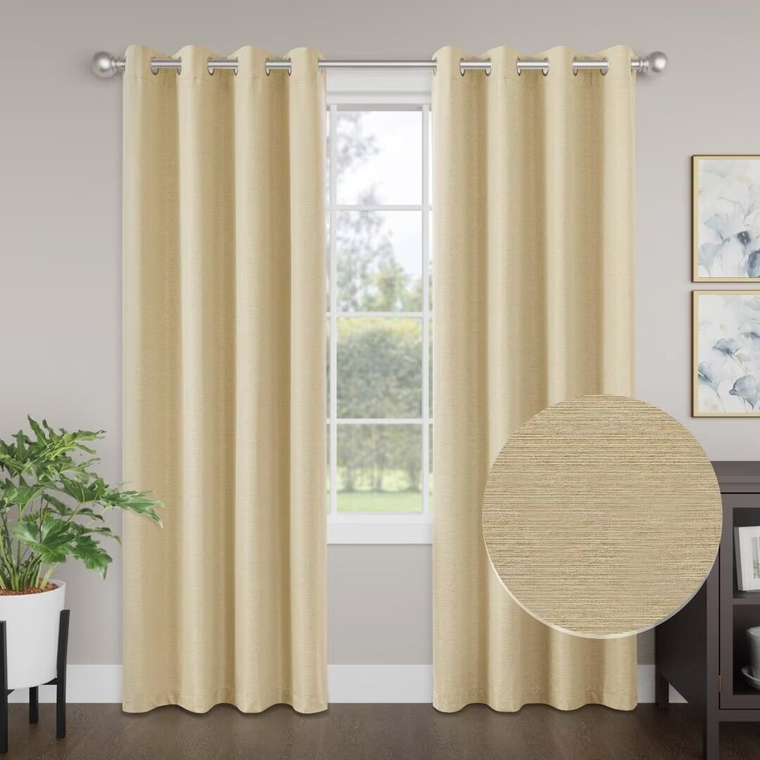 Blackout Brushed Textured Grommet Curtain Pair(2 Panels)