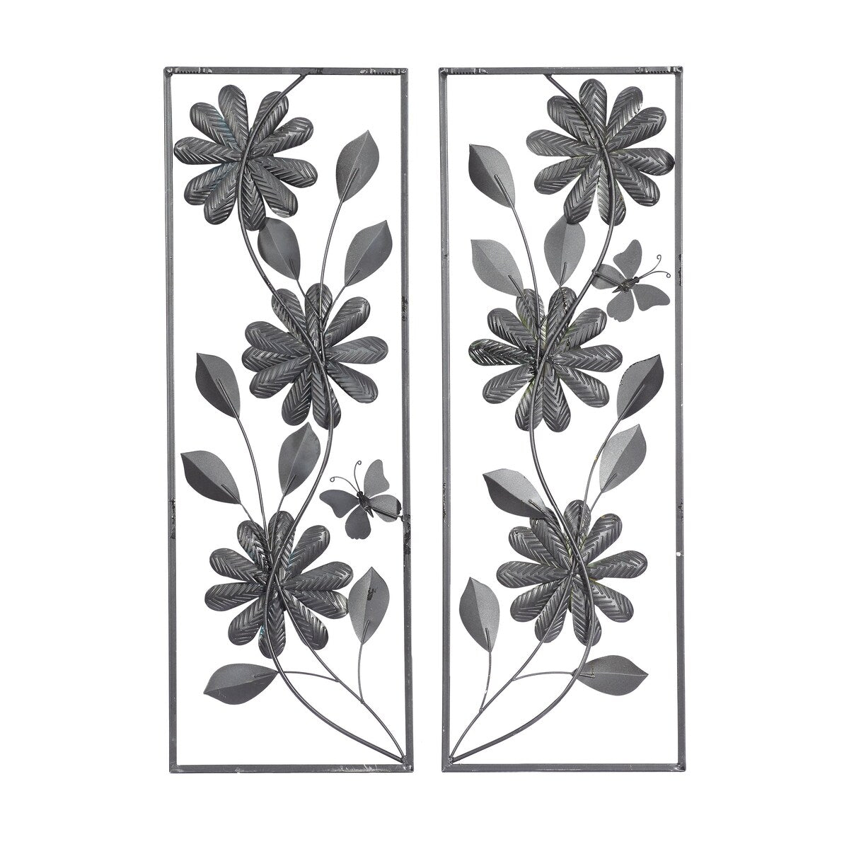 Metal Floral Home Wall Decor with Silver Frame - Set of 2 Green - Roche River Decor