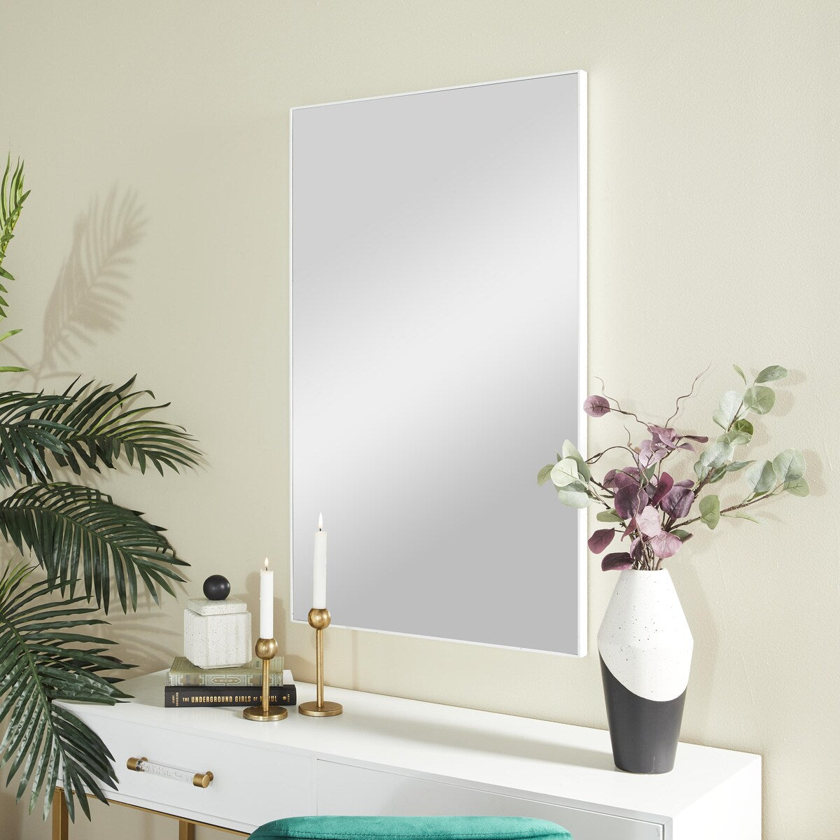 Wood Room Wall Mirror with Thin Minimalistic Frame - Black, White or Gold - Roche River Decor