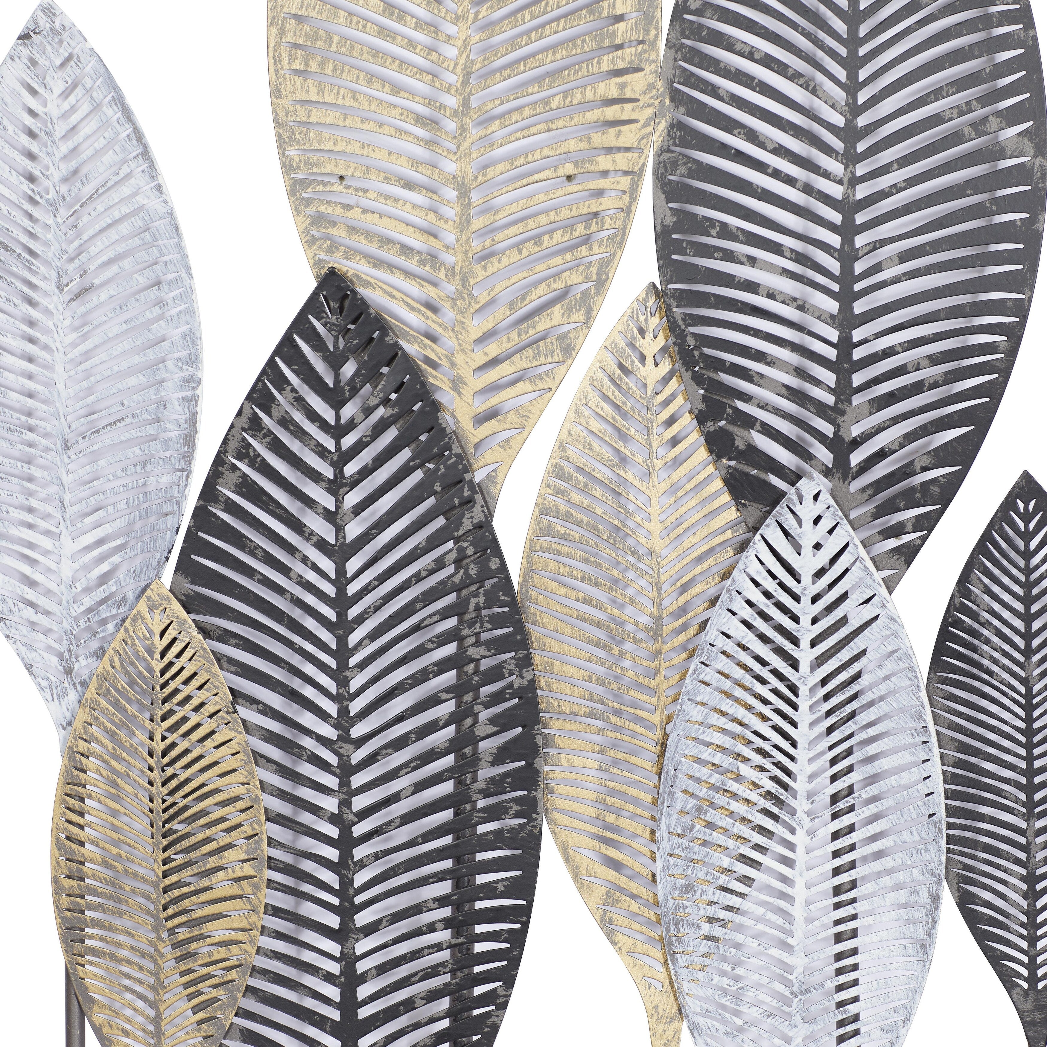 Metal Leaf Tall Cut-Out Home Wall Decor with Intricate Laser Cut Designs - Gray or Bronze - Roche River Decor