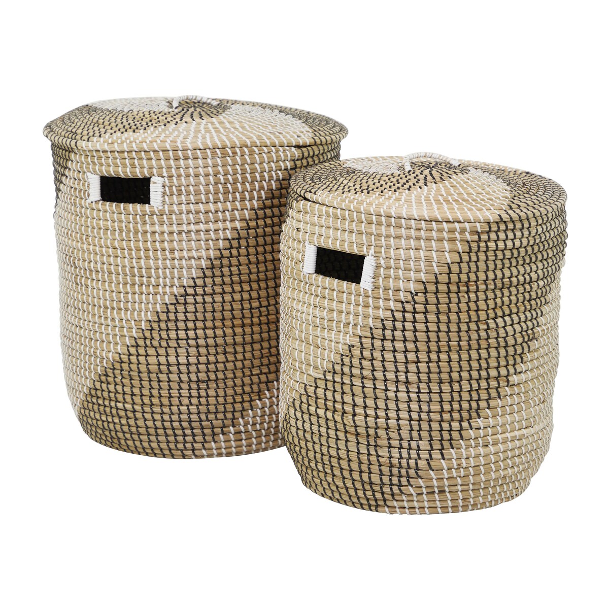 Seagrass Handmade Two Toned Decorative and Functional Storage Basket with Matching Lids - Set of 2 Brown - Roche River Decor