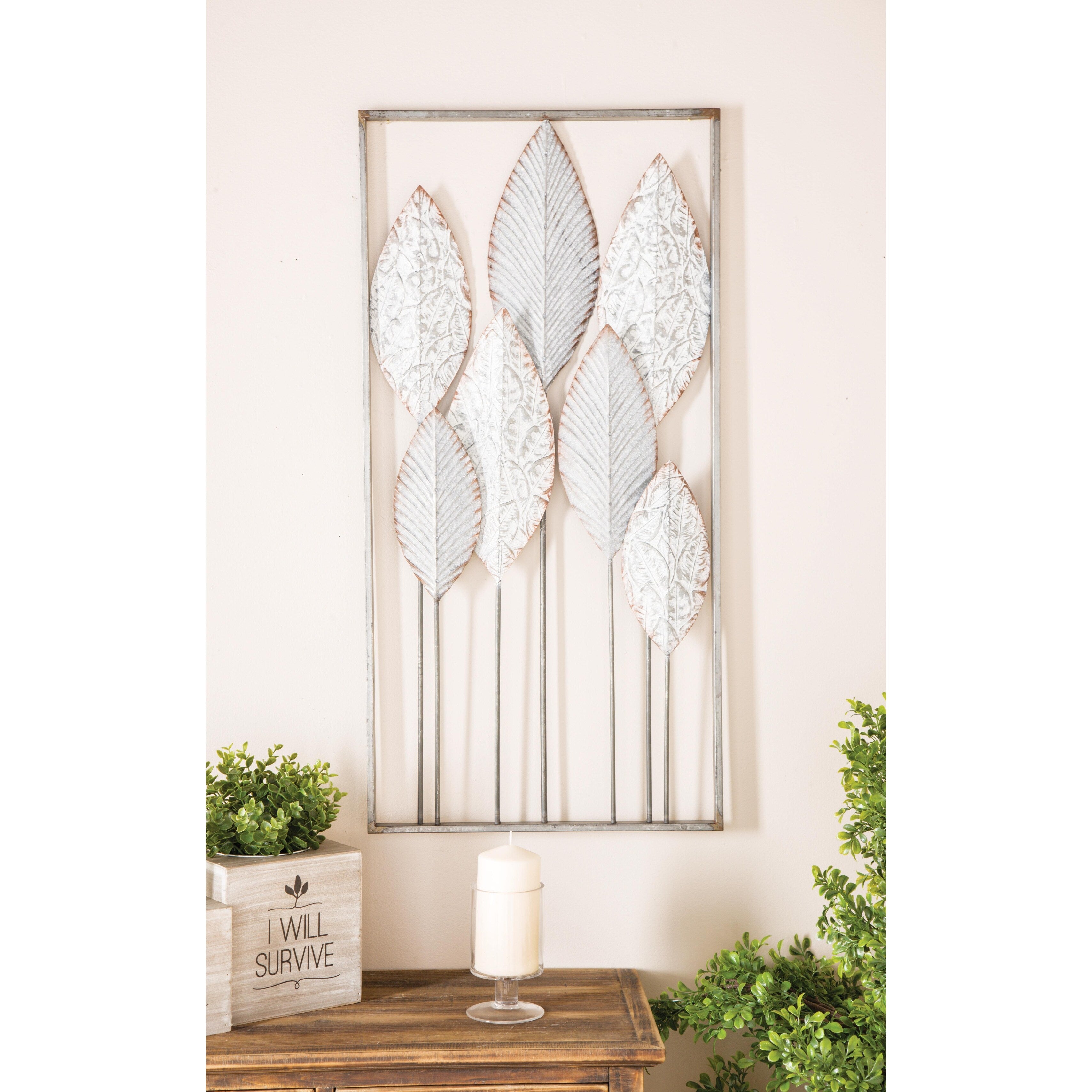 Metal Leaf Tall Cut-Out Home Wall Decor with Intricate Laser Cut Designs - Gray or Bronze - Roche River Decor