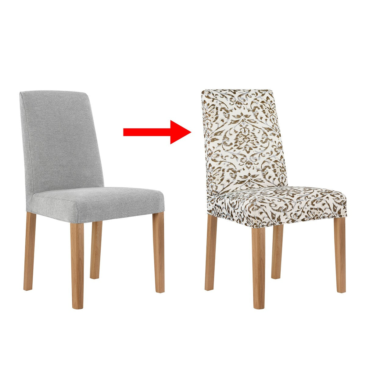 No. 918 Verity 2-pack Damask Print Stretch Fit Elastic Dining Chair Cover Pair - 28 x 39