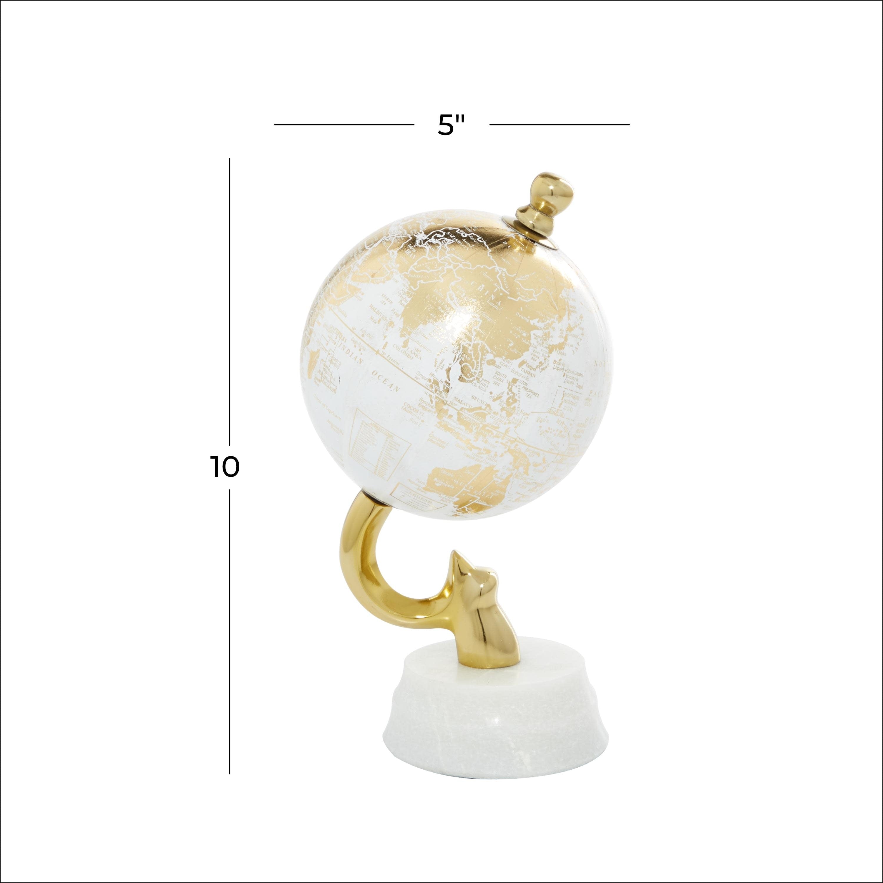 Aluminum Metal Globe with Marble Base - Blue or Gold - Roche River Decor