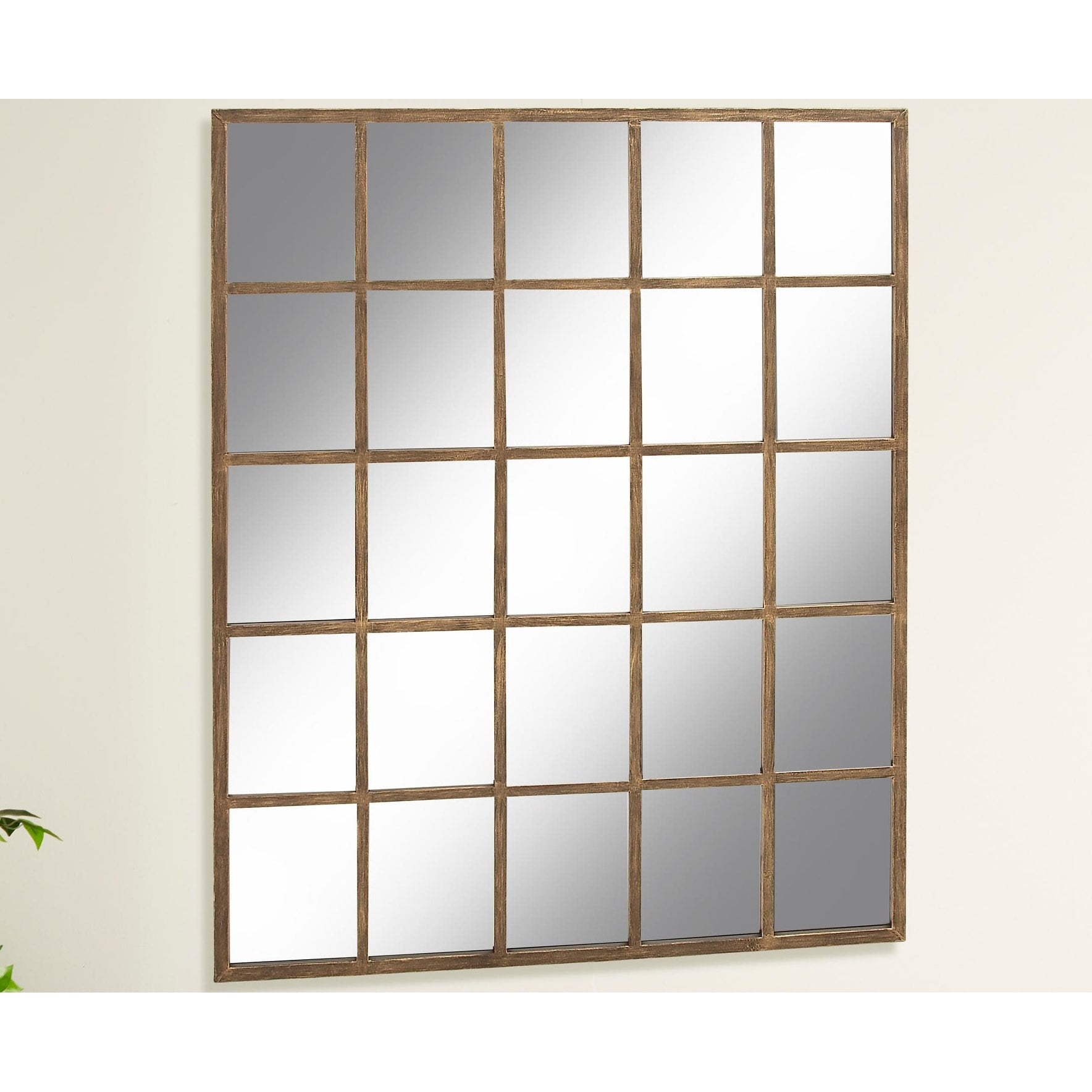 Metal Window Pane Inspired Grid Room Wall Mirror - Copper, Brown, Black - Roche River Decor