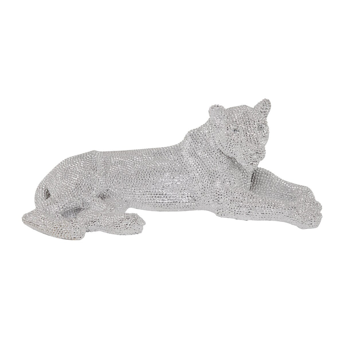 Polystone Leopard Decorative Sculpture with Carved Faceted Diamond Exterior - Black, White, Gold or Silver - Roche River Decor