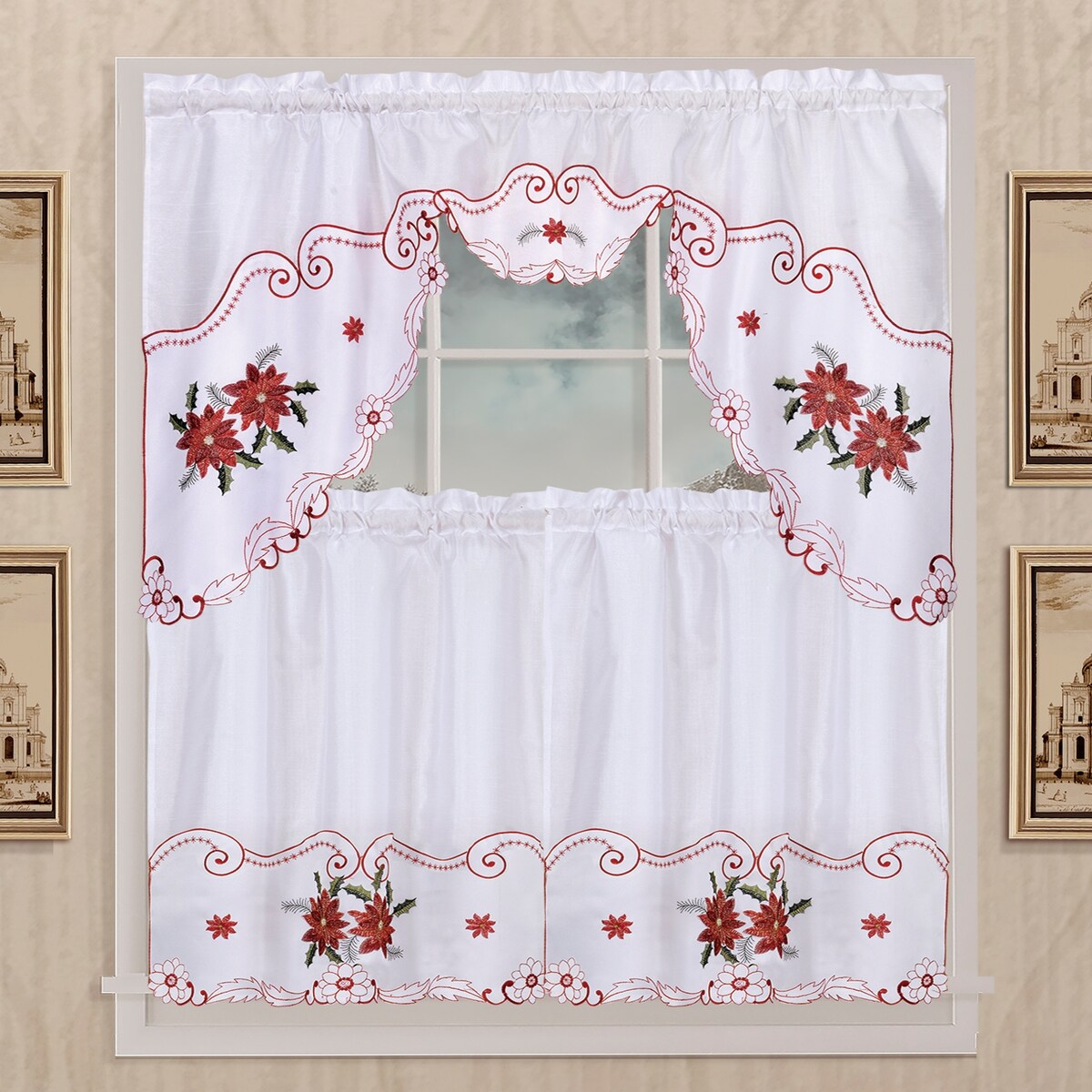 Kashi Home Holiday Kitchen Curtain Set - Festive Window Decor with Designs