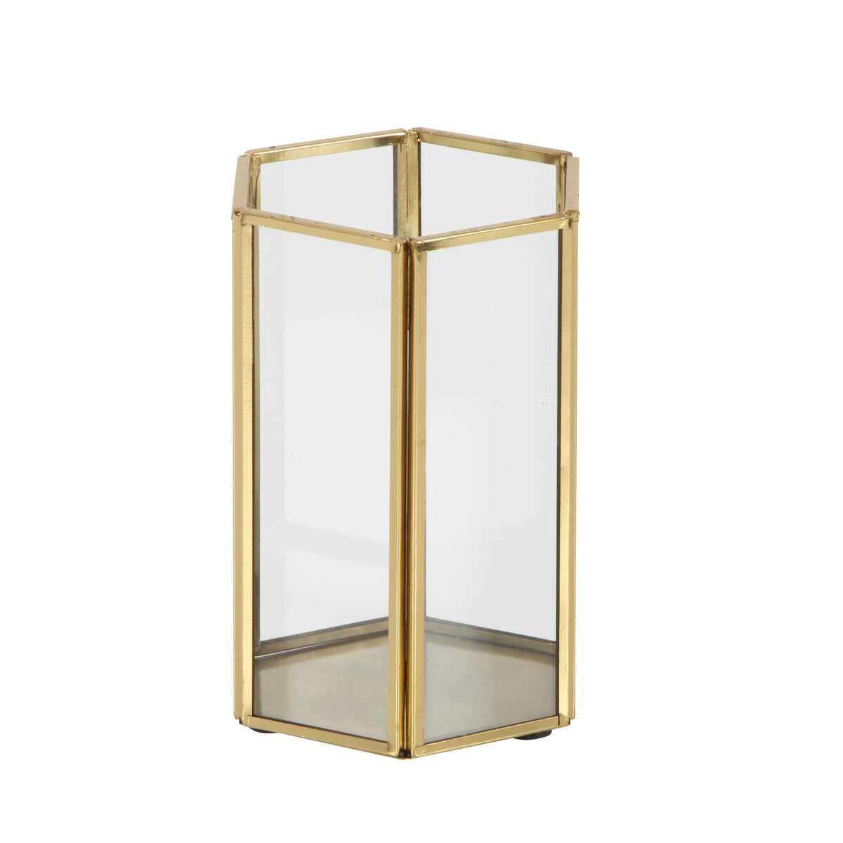 Glass Decorative Indoor Outdoor Candle Lantern with Metal Plate - Set of 3 Gold - CosmoLiving by Cosmopolitan