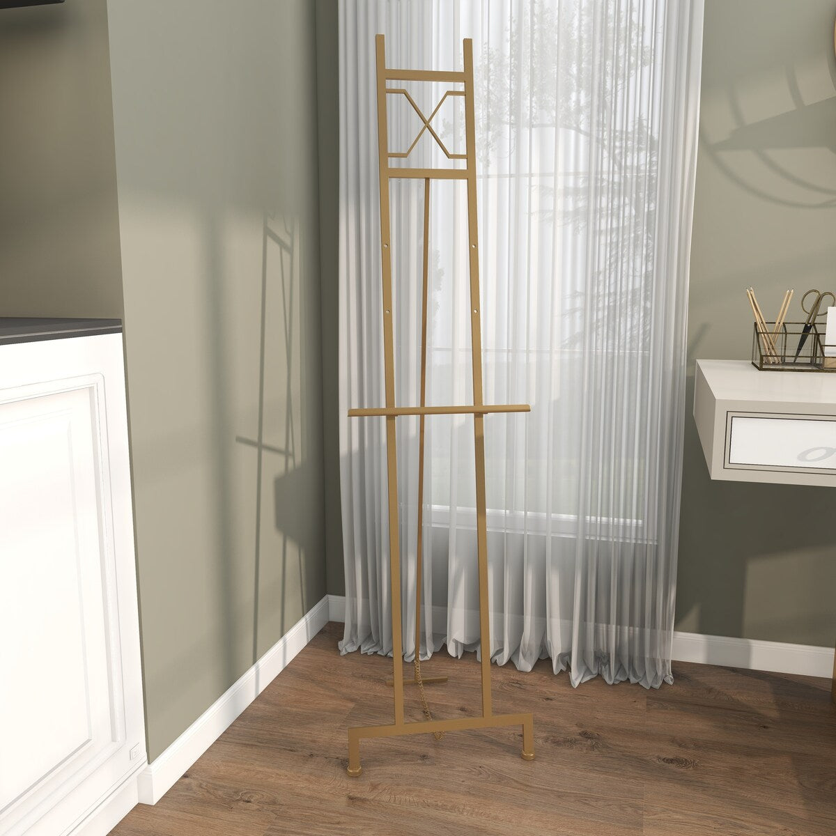 Metal Tall Adjustable 3 Tier Display Easel with Chain Support - Gold, White or Black - Roche River Decor