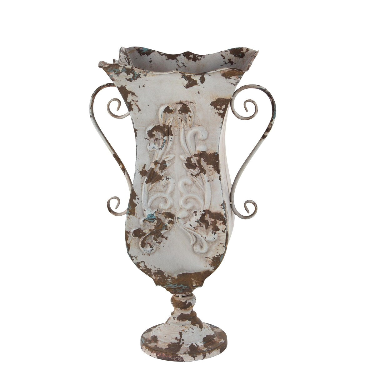 Metal Distressed Decorative Vase - White or Beige - Roche River Decor