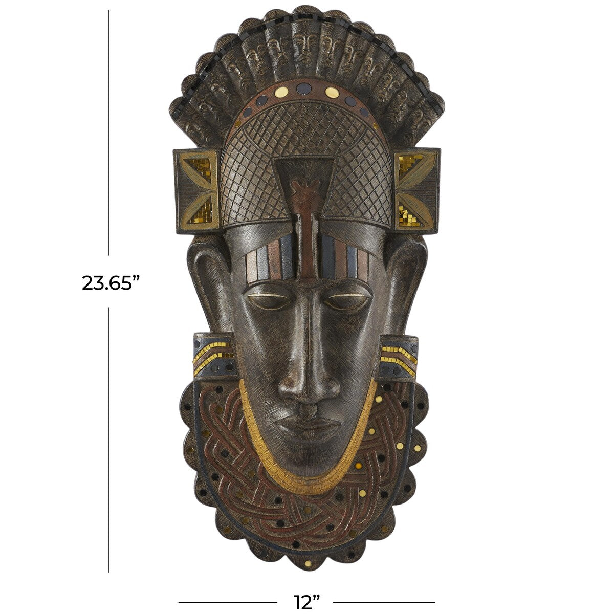 Polystone Mask African Tribal Home Wall Decor with Mirrored Gold Accents - Brown - Roche River Decor