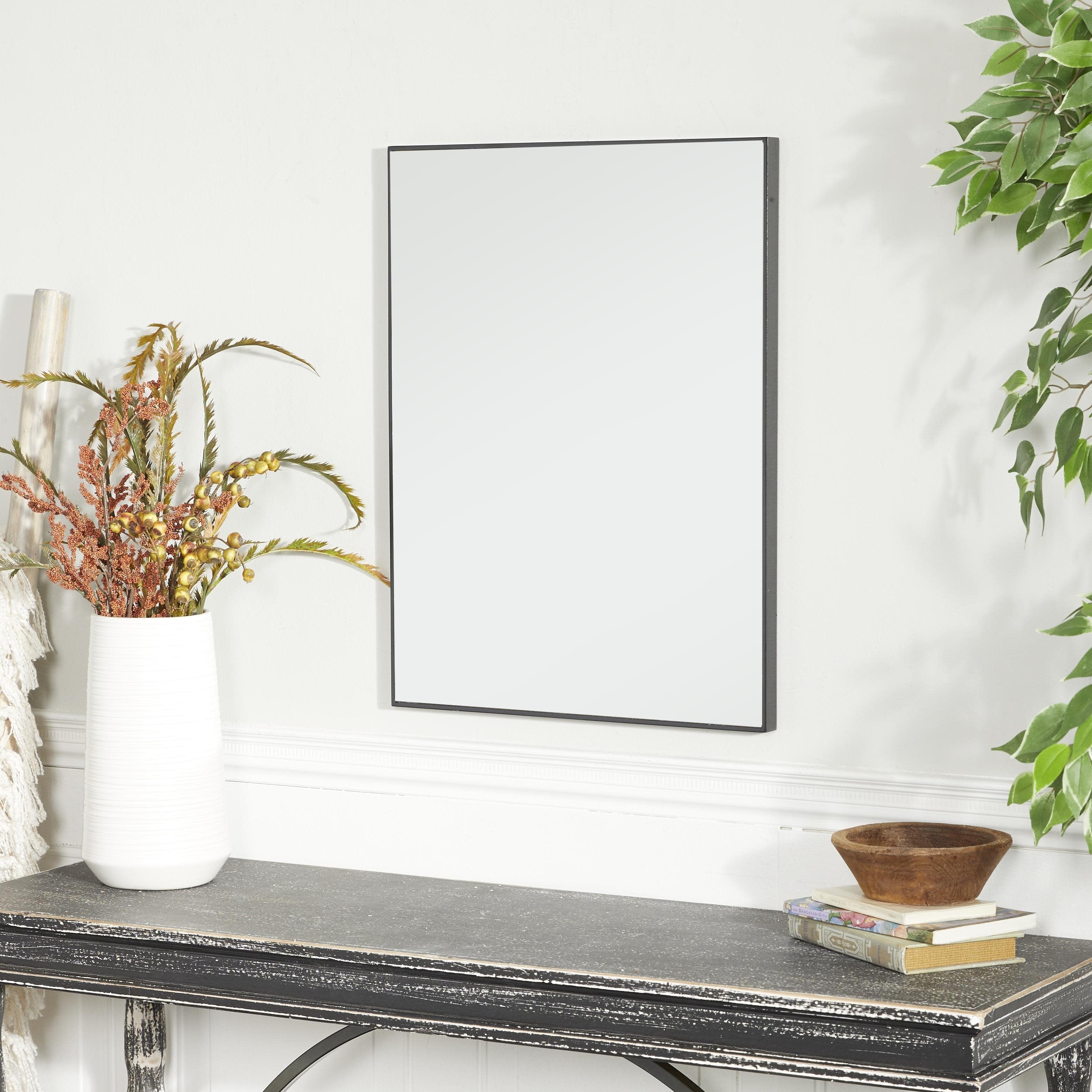 Wood Room Wall Mirror with Thin Minimalistic Frame - Black, White or Gold - Roche River Decor