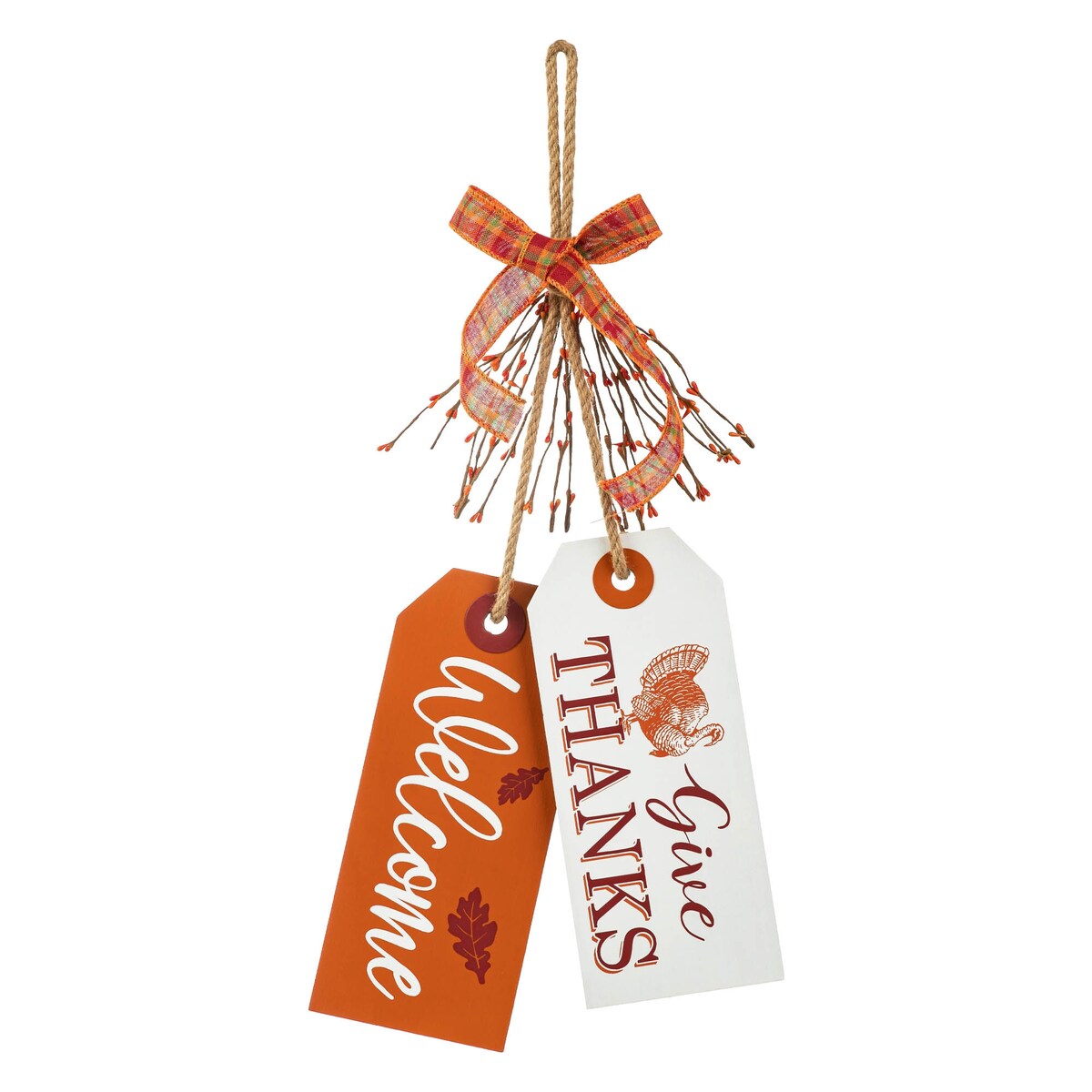 Glitzhome 24H Hello Fall or Give Thanks Welcome Fall Wooden Door Hanger Thanksgiving Decor