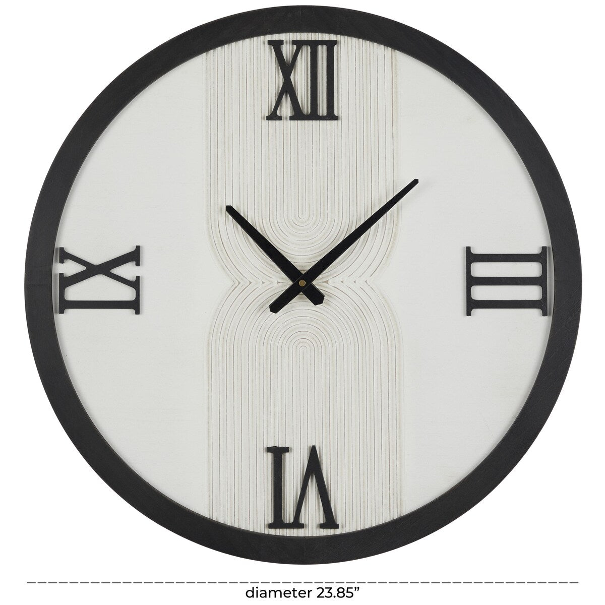 Wood Geometric Art Deco Inspired Line Art Decorative Wall Clock with Black Accents - White - The Novogratz