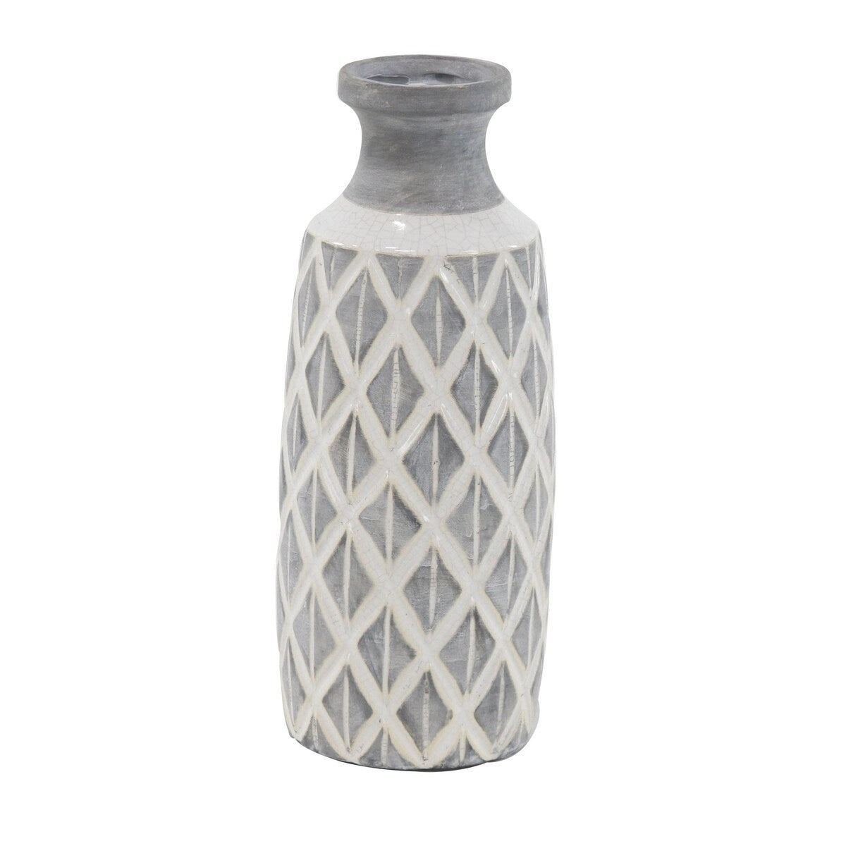 Ceramic Decorative Vase with Diamond Pattern - Gray - Roche River Decor