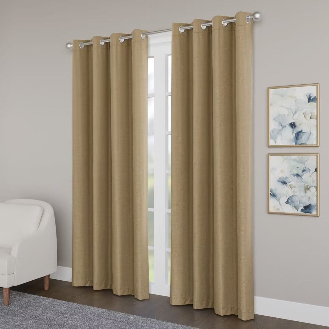 Blackout Brushed Textured Grommet Curtain Pair(2 Panels)