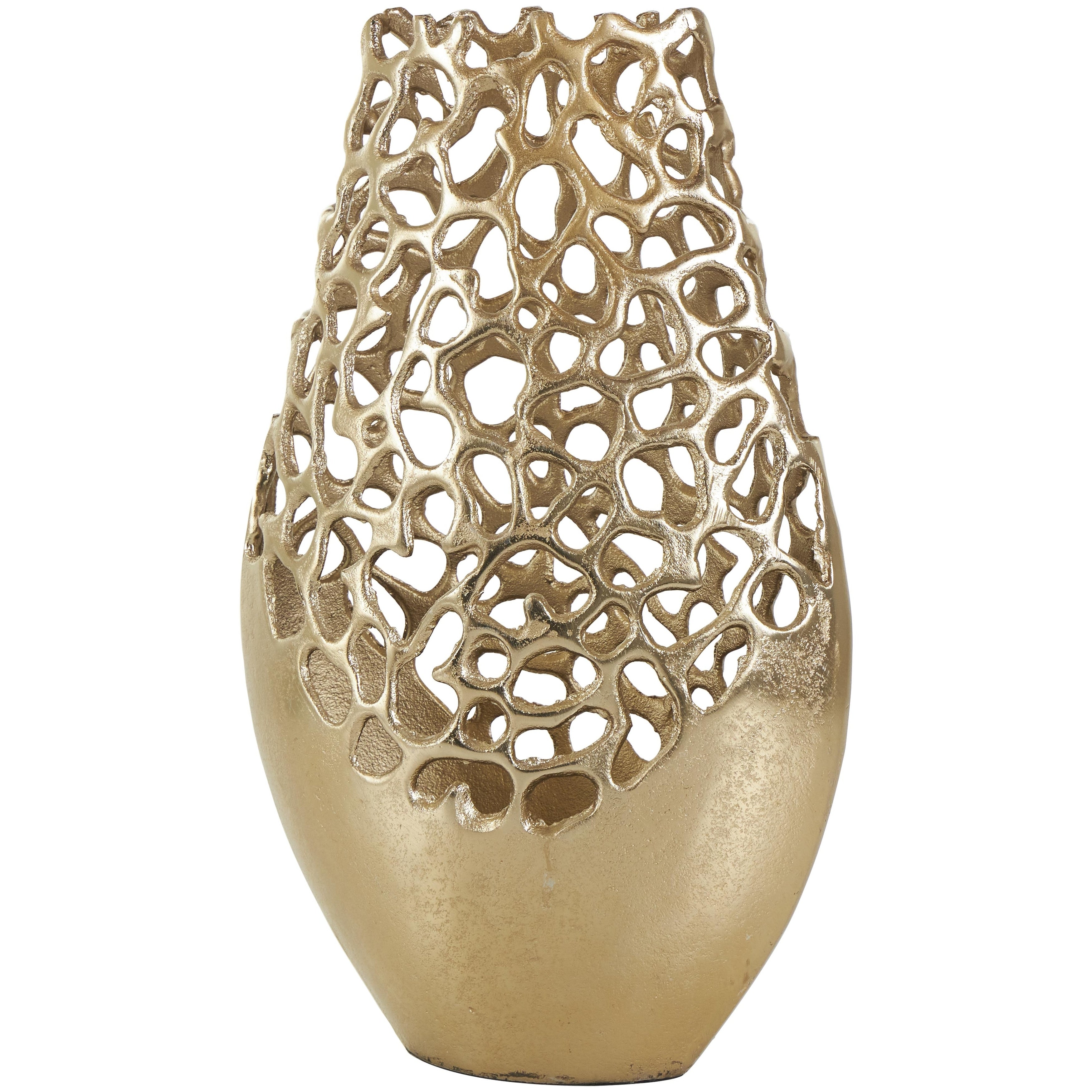 Aluminum Metal Rounded Decorative Vase with Freeform Open Lattice Work - Silver or Gold - Roche River Decor