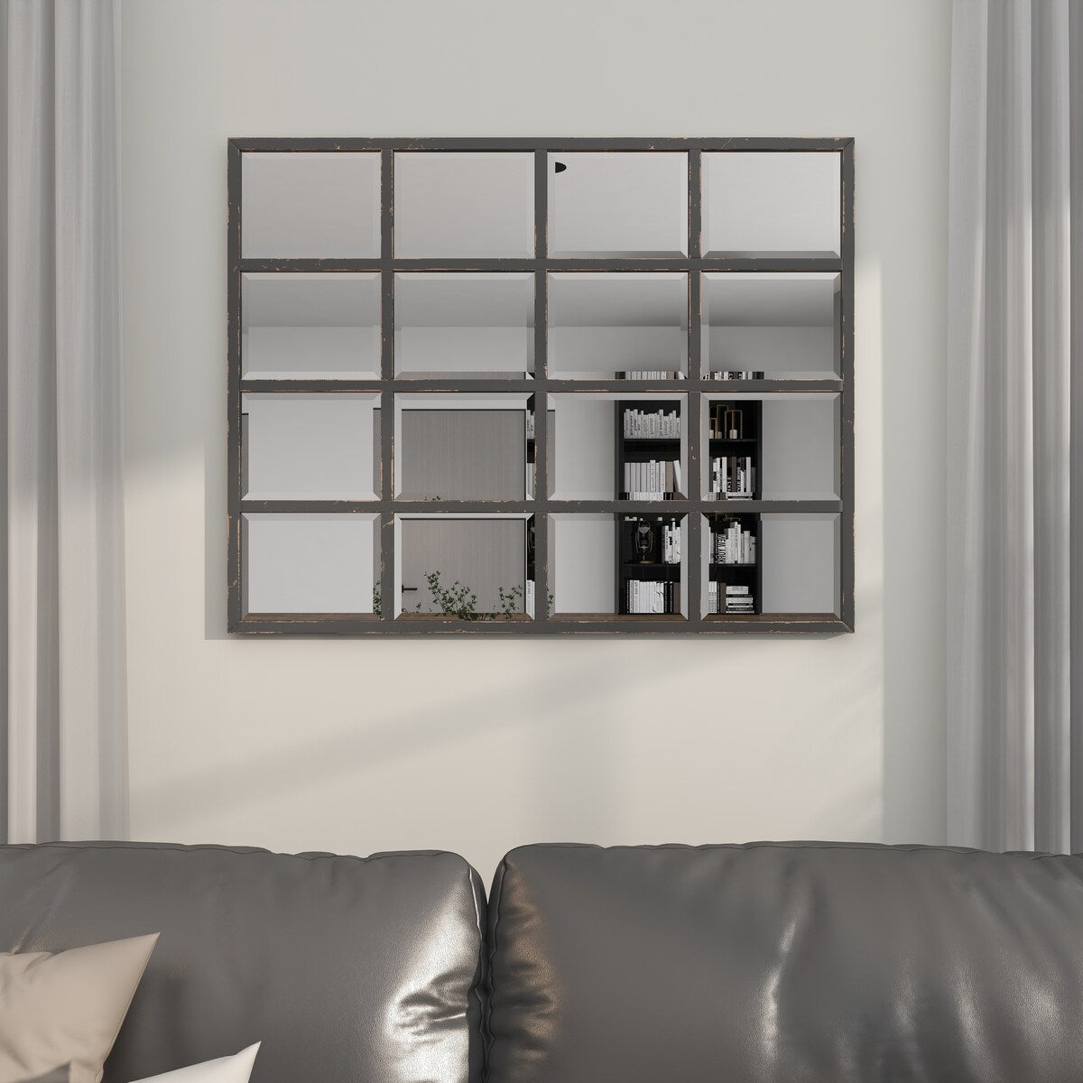 Metal Window Pane Inspired Grid Room Wall Mirror - Copper, Brown, Black - Roche River Decor