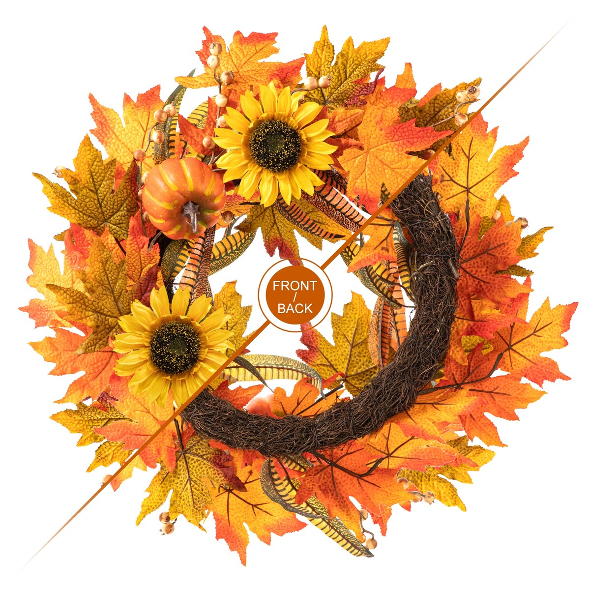 Glitzhome 24D Fall Pumpkin Sunflower Lotus Floral & Wreath for Thanksgiving