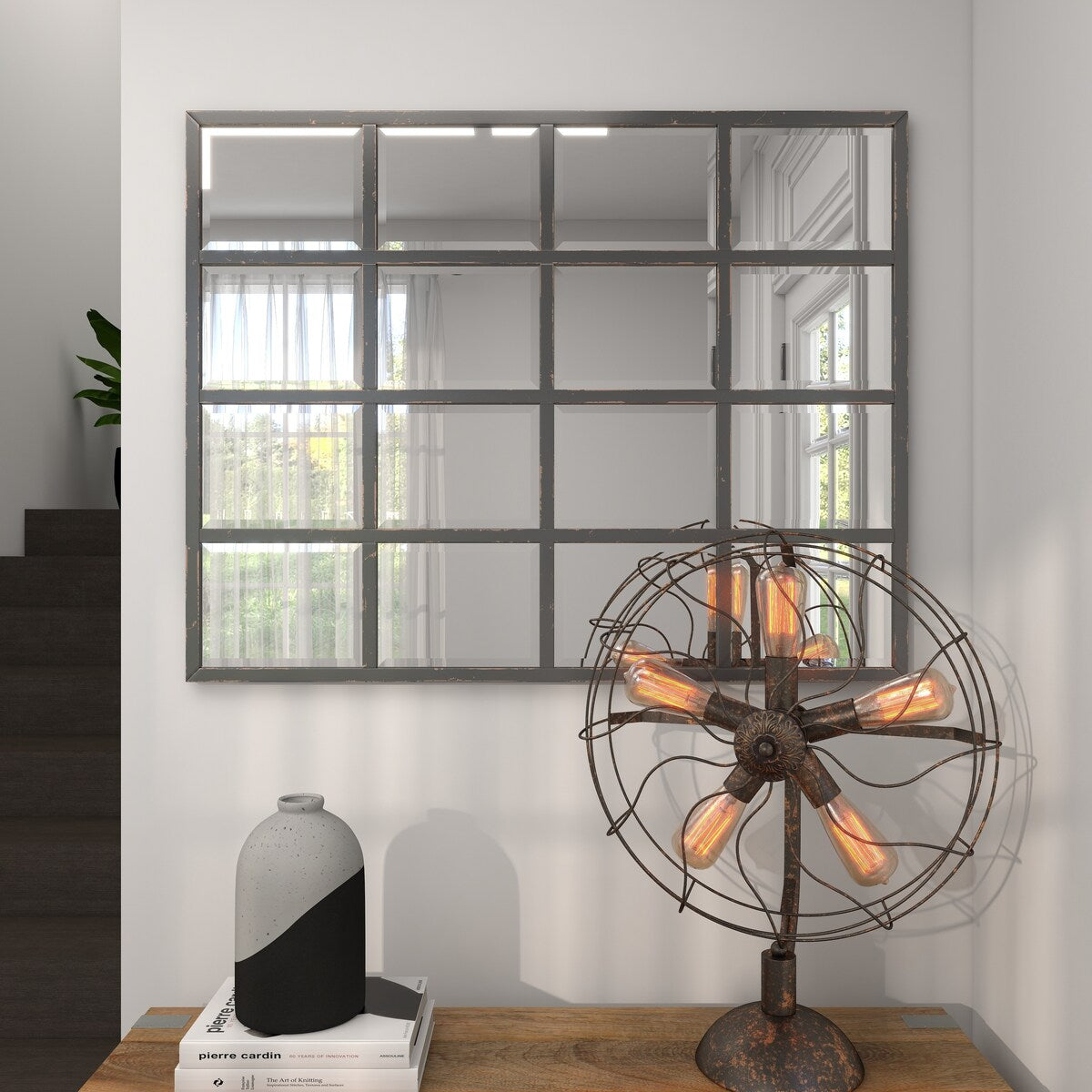 Metal Window Pane Inspired Grid Room Wall Mirror - Copper, Brown, Black - Roche River Decor