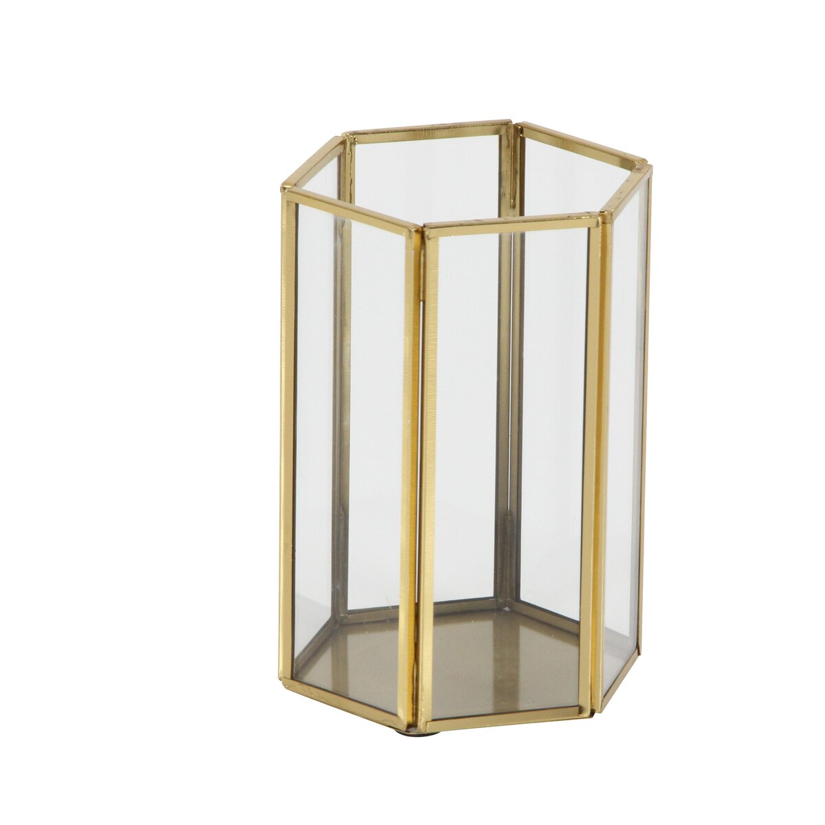 Glass Decorative Indoor Outdoor Candle Lantern with Metal Plate - Set of 3 Gold - CosmoLiving by Cosmopolitan