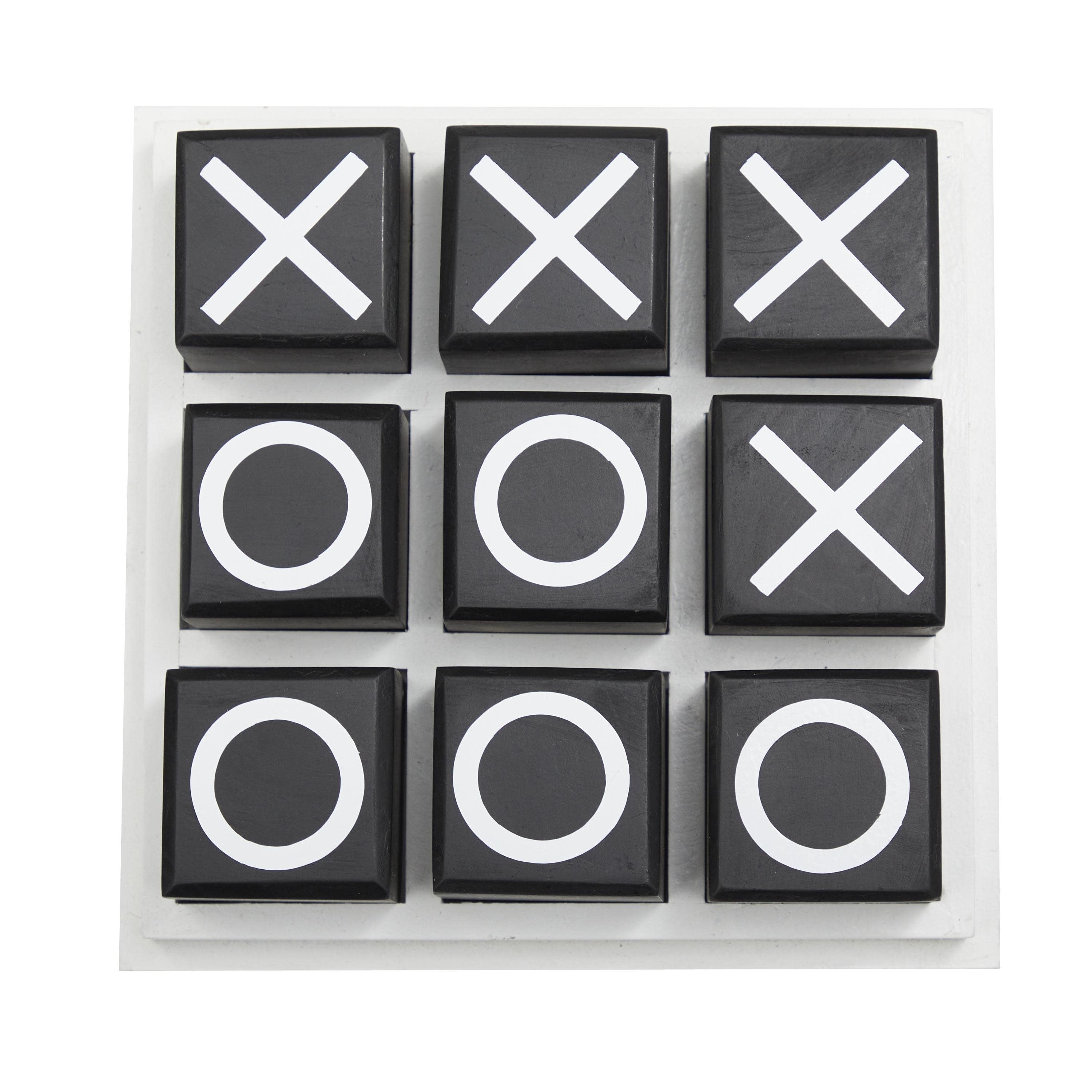 Wooden Tic Tac Toe Block Game Set with Steel or Light Wood Pieces - Black, Dark Brown, Gold - The Novogratz