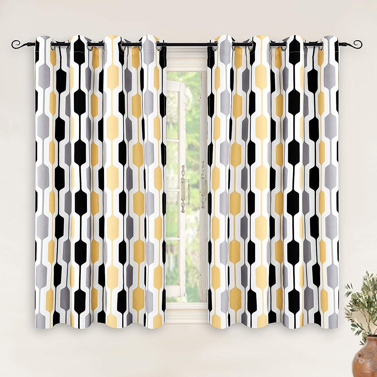 DriftAway Riley Geo Pattern Mid Century Lined Blackout Grommet Window Curtain Panel Pair