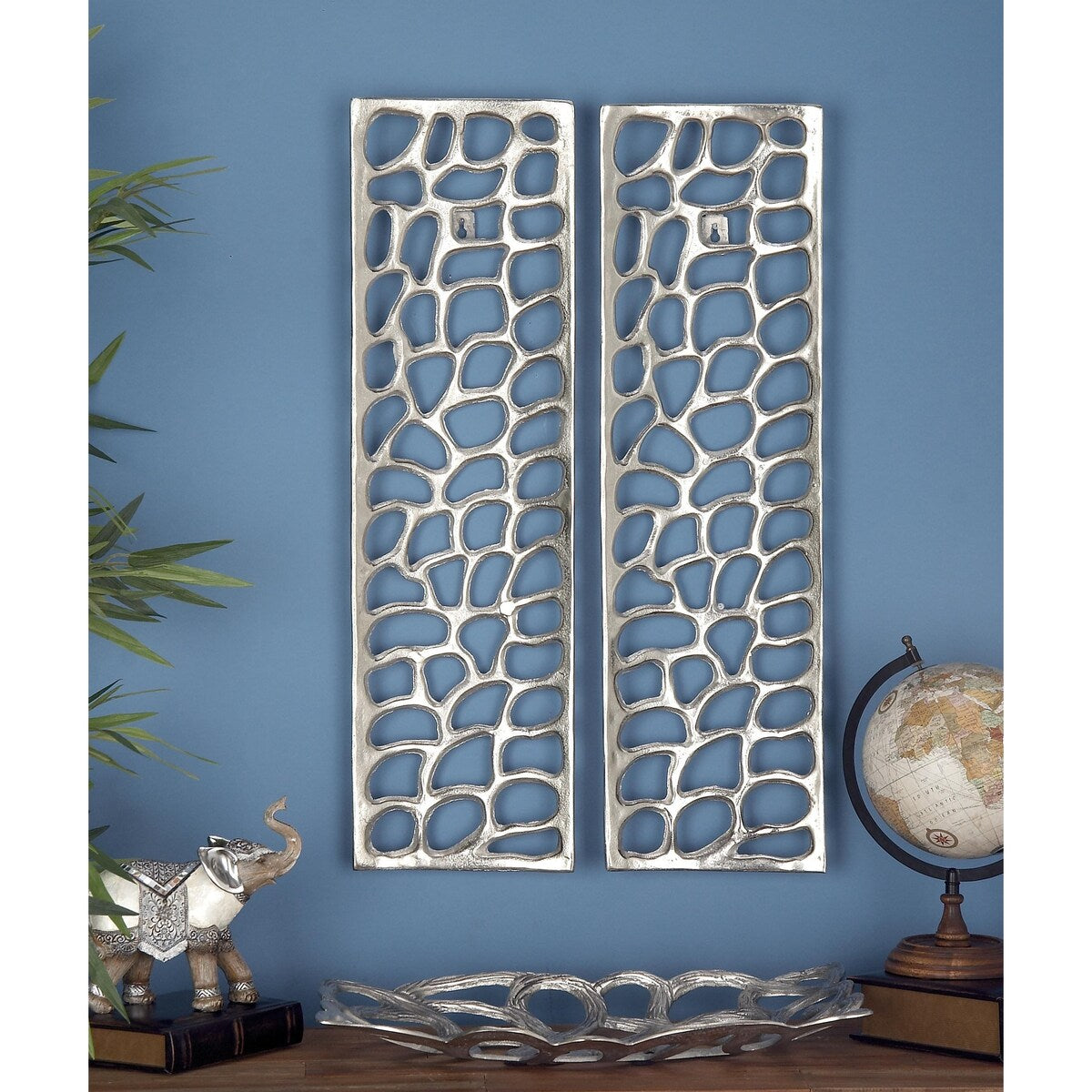 Aluminum Metal Abstract Cutouts Home Wall Decor - Set of 2 Silver - Roche River Decor