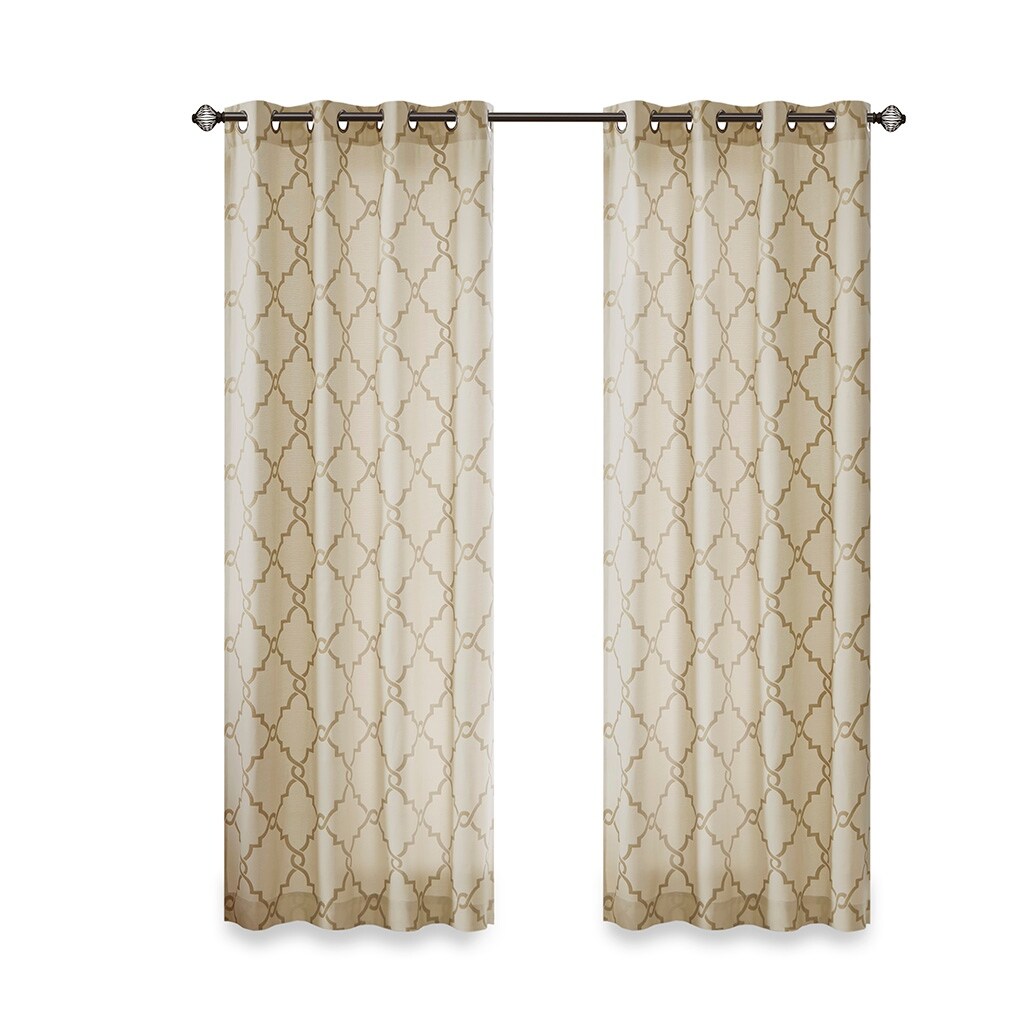 Cotton Blend Curtain Panel Pair, Scroll Geometric Print Grommet Curtain Panel Machine Washable - 63/84/95/108