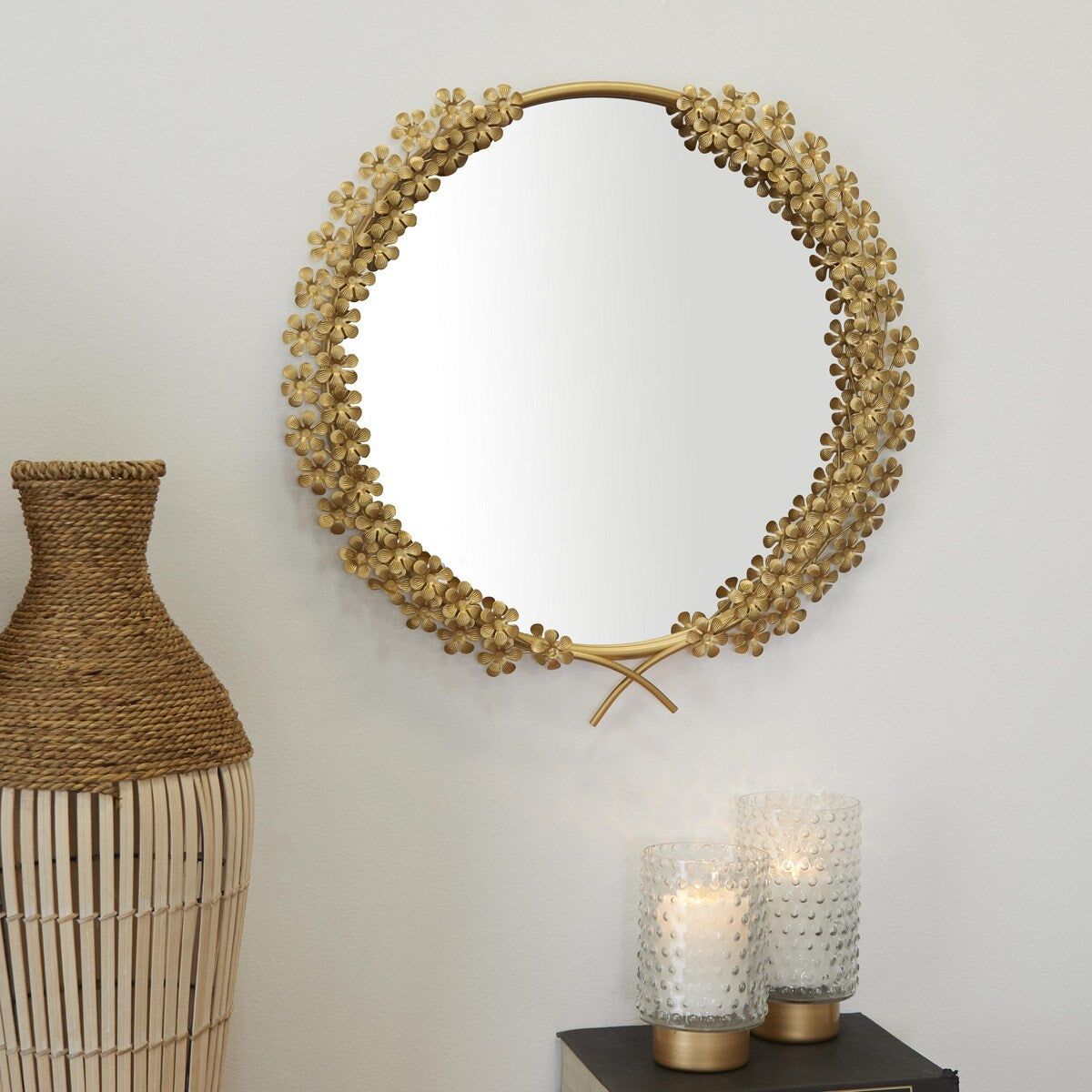 Metal Leaf or Floral 3D Room Wall Mirror - Gold - CosmoLiving by Cosmopolitan