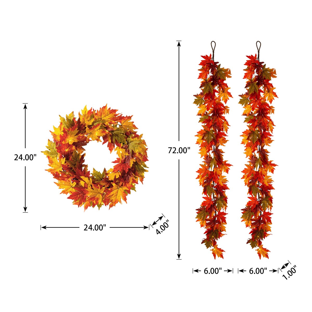 Glitzhome LED Lighted Fall Maple Leaves Wreath/Garland for Thanksgiving