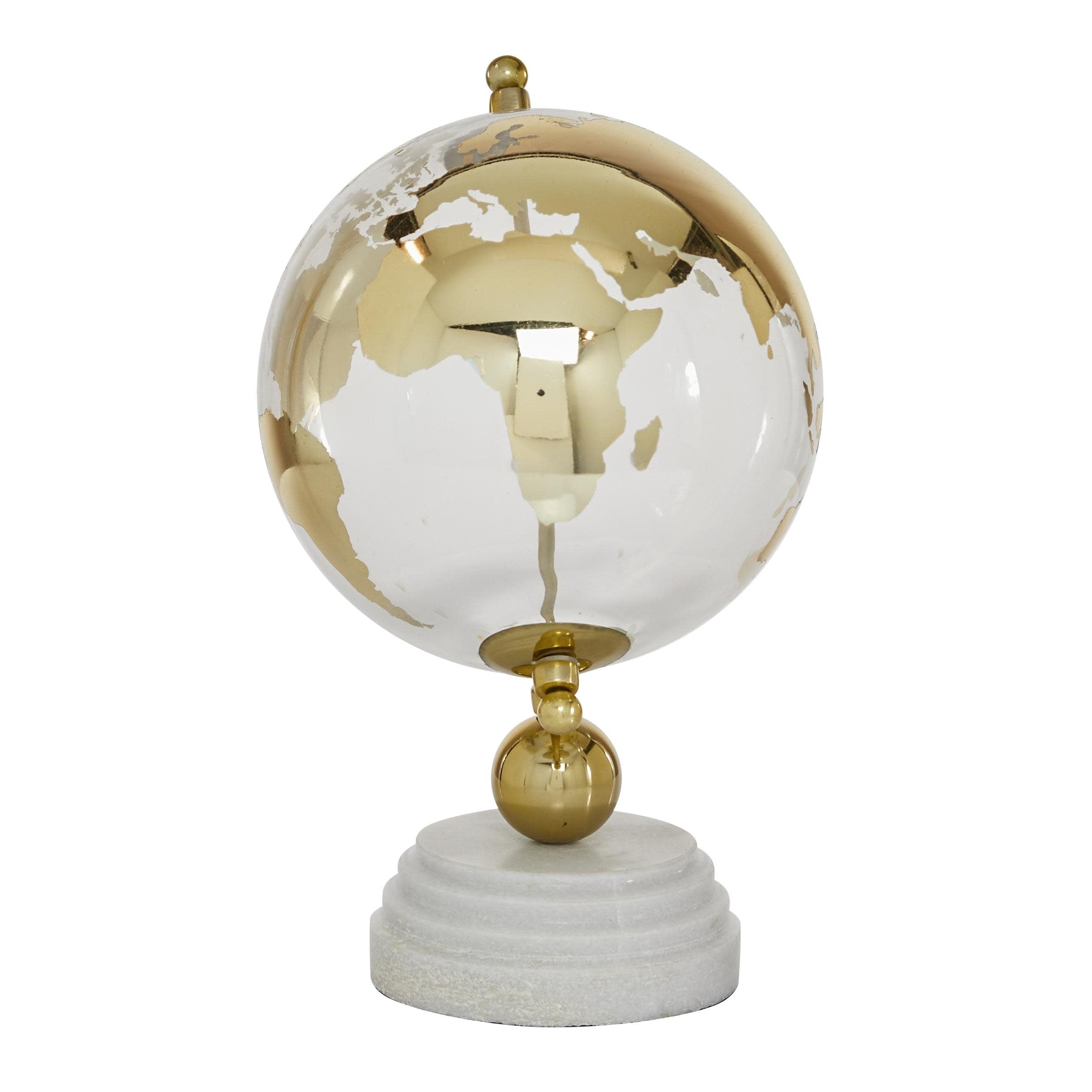 Marble Globe with Marble Base and Black, Tiered or White Base - Silver or Gold - Roche River Decor